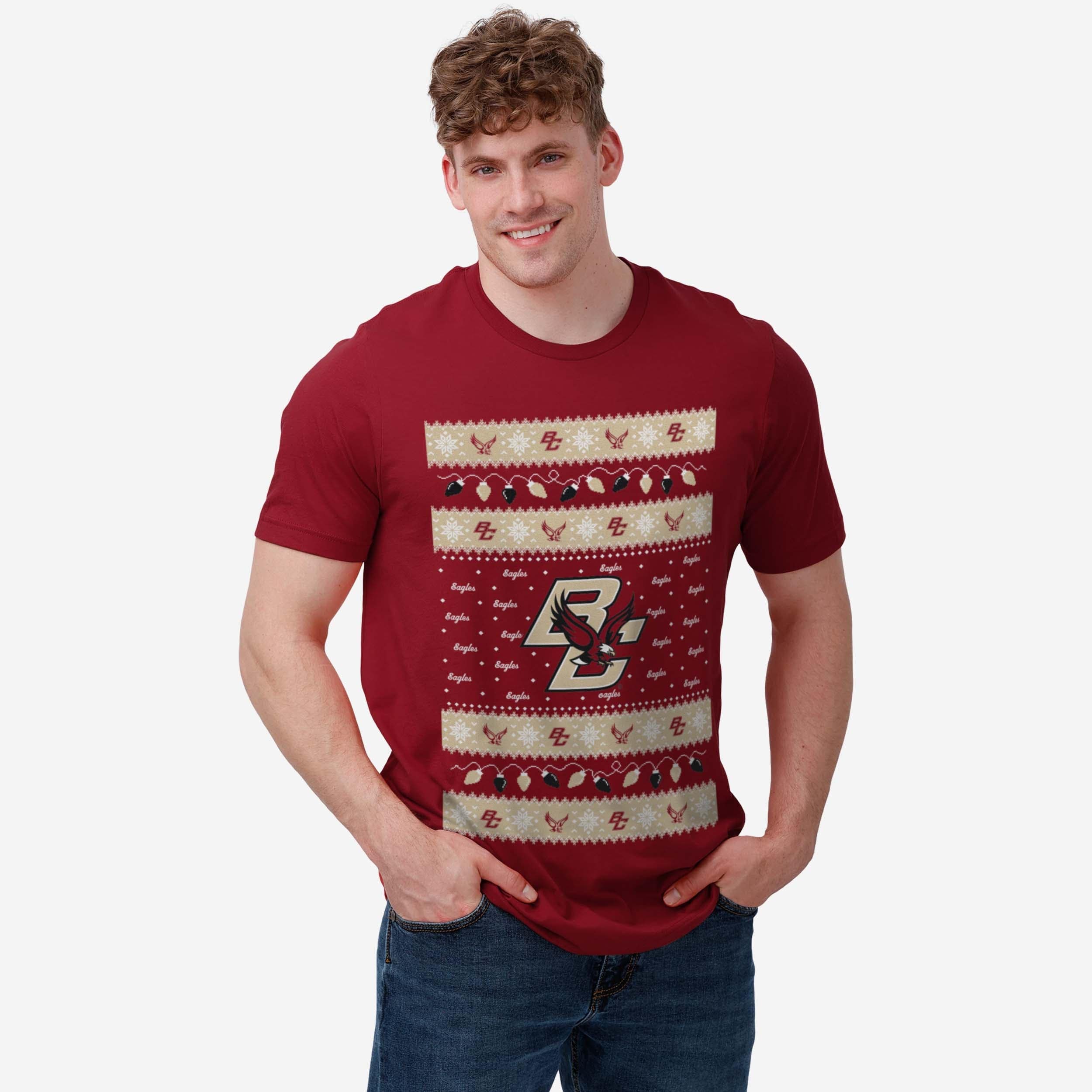 Boston College Eagles Holiday Lights Sweater T-Shirt - Image 2