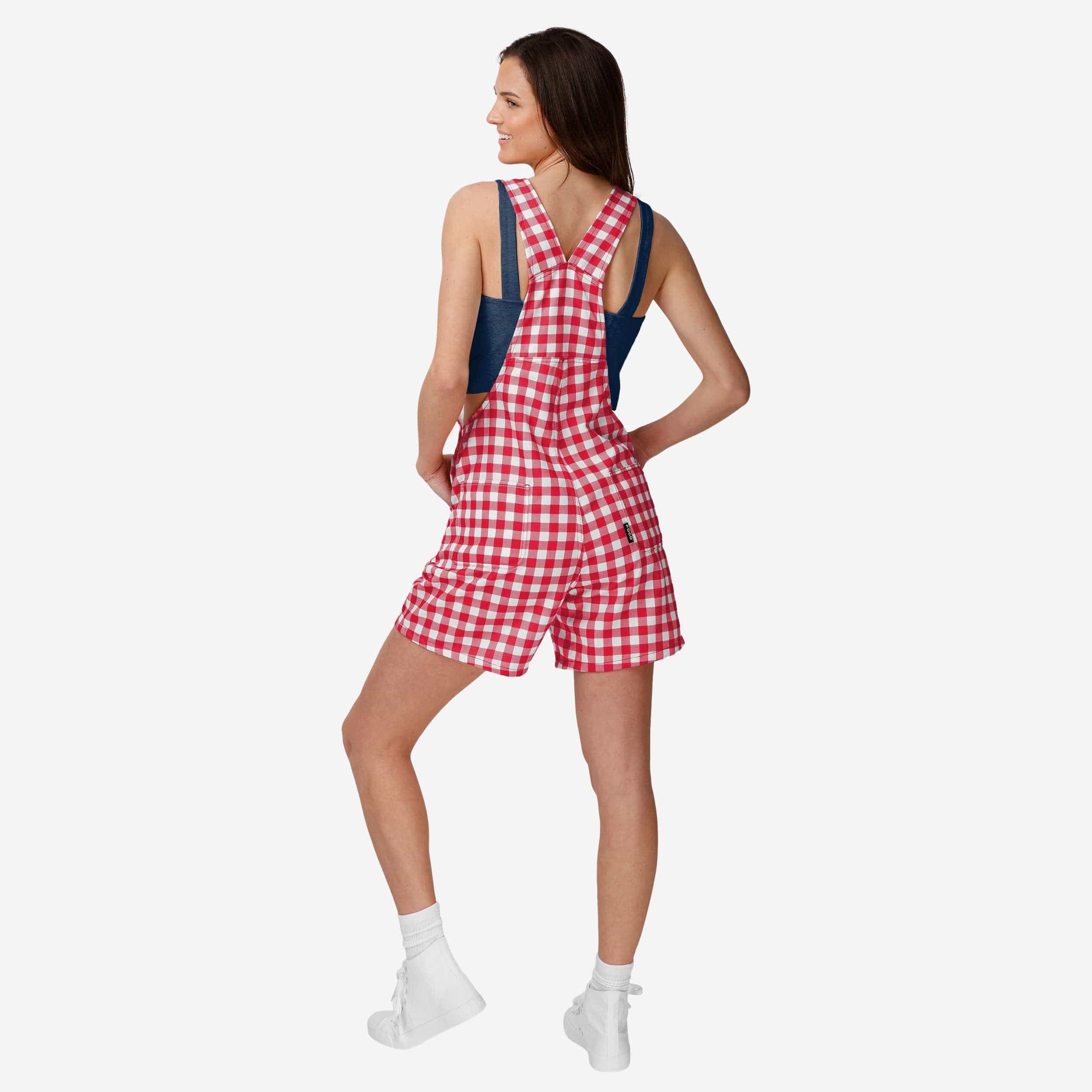 Boston Red Sox Womens Gingham Check Bib Shortalls - Image 2
