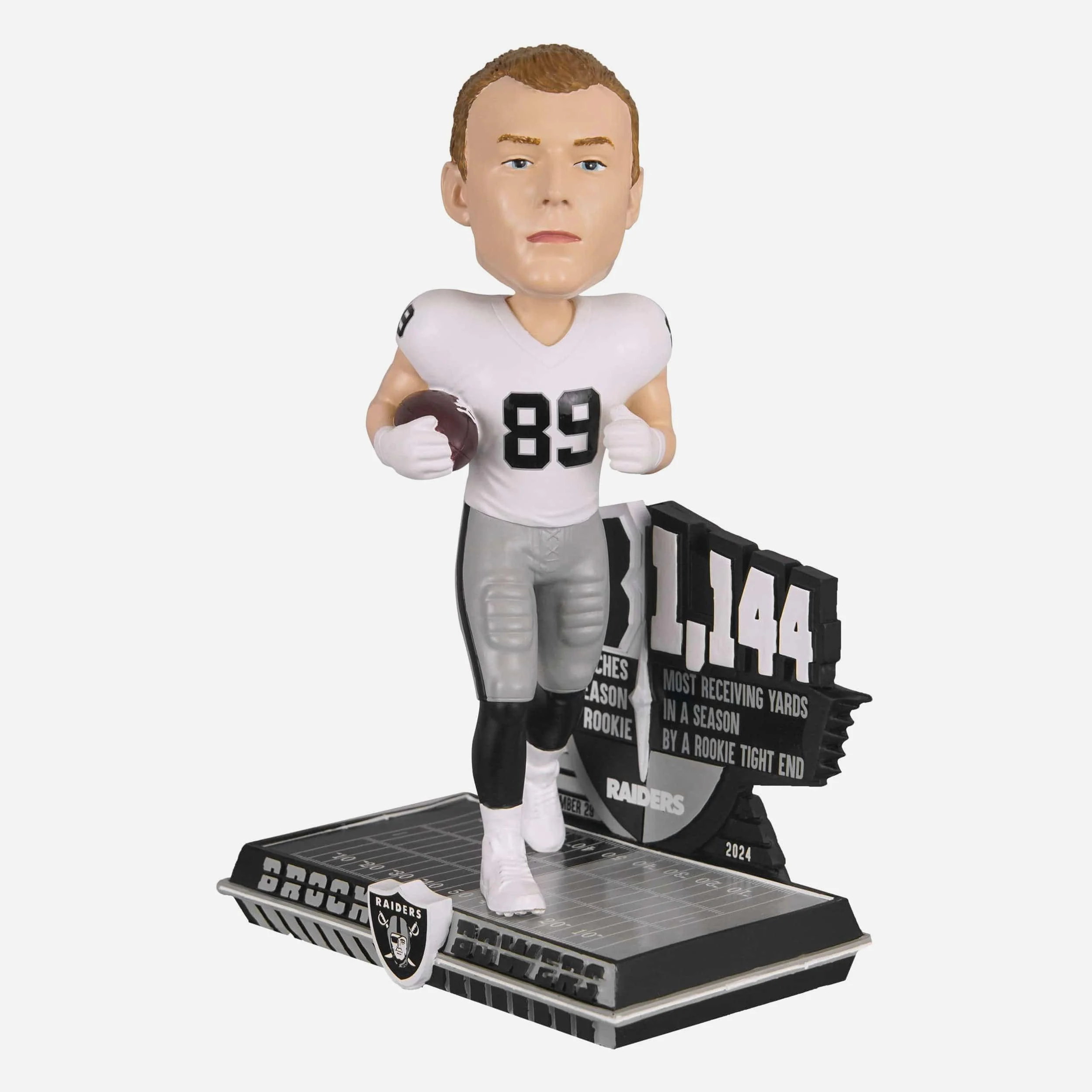 Brock Bowers Las Vegas Raiders Rookie Receiving Yards & Receptions Double Record Bobblehead  - Image 4