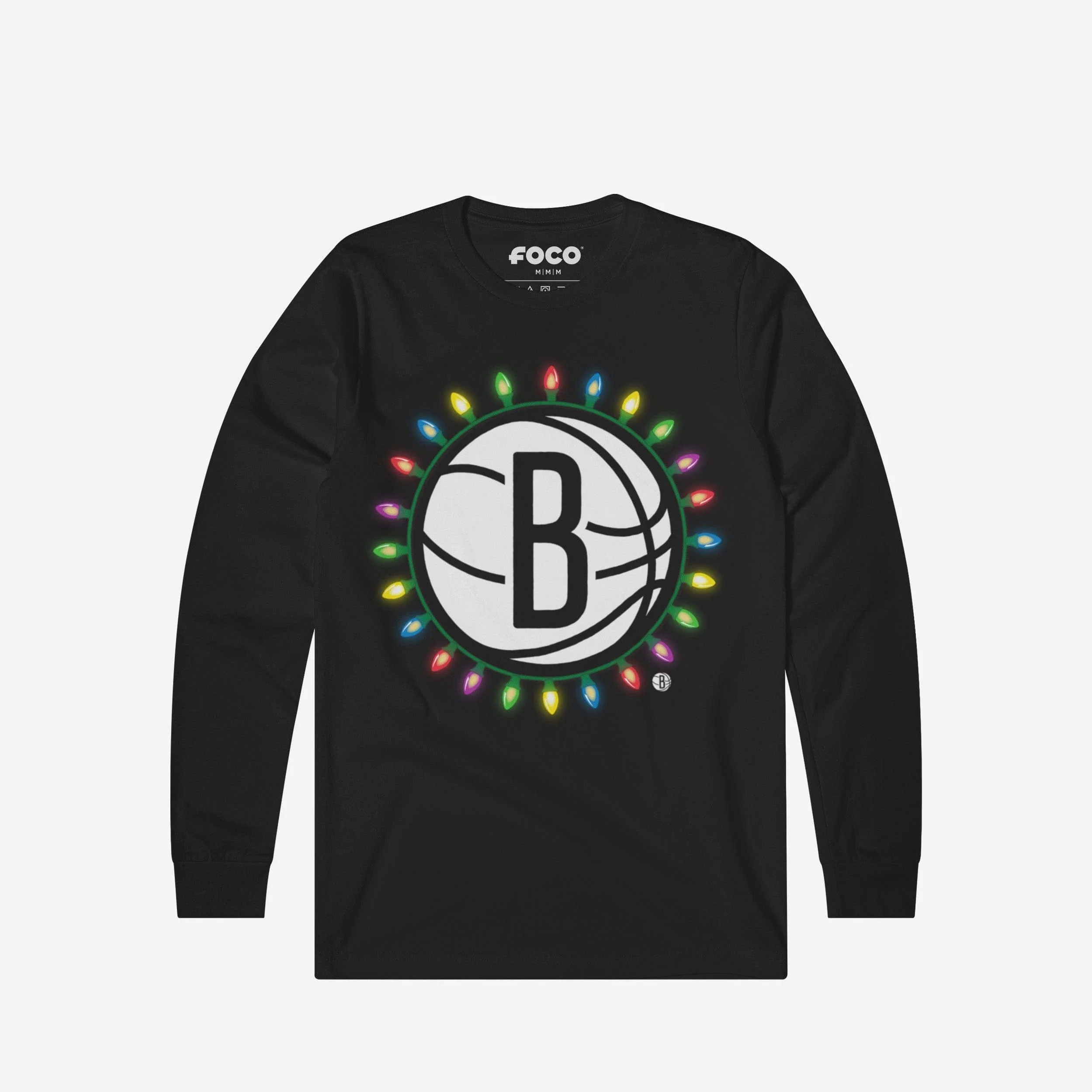 Brooklyn Nets Primary Logo Holiday Lights Long Sleeve T-Shirt