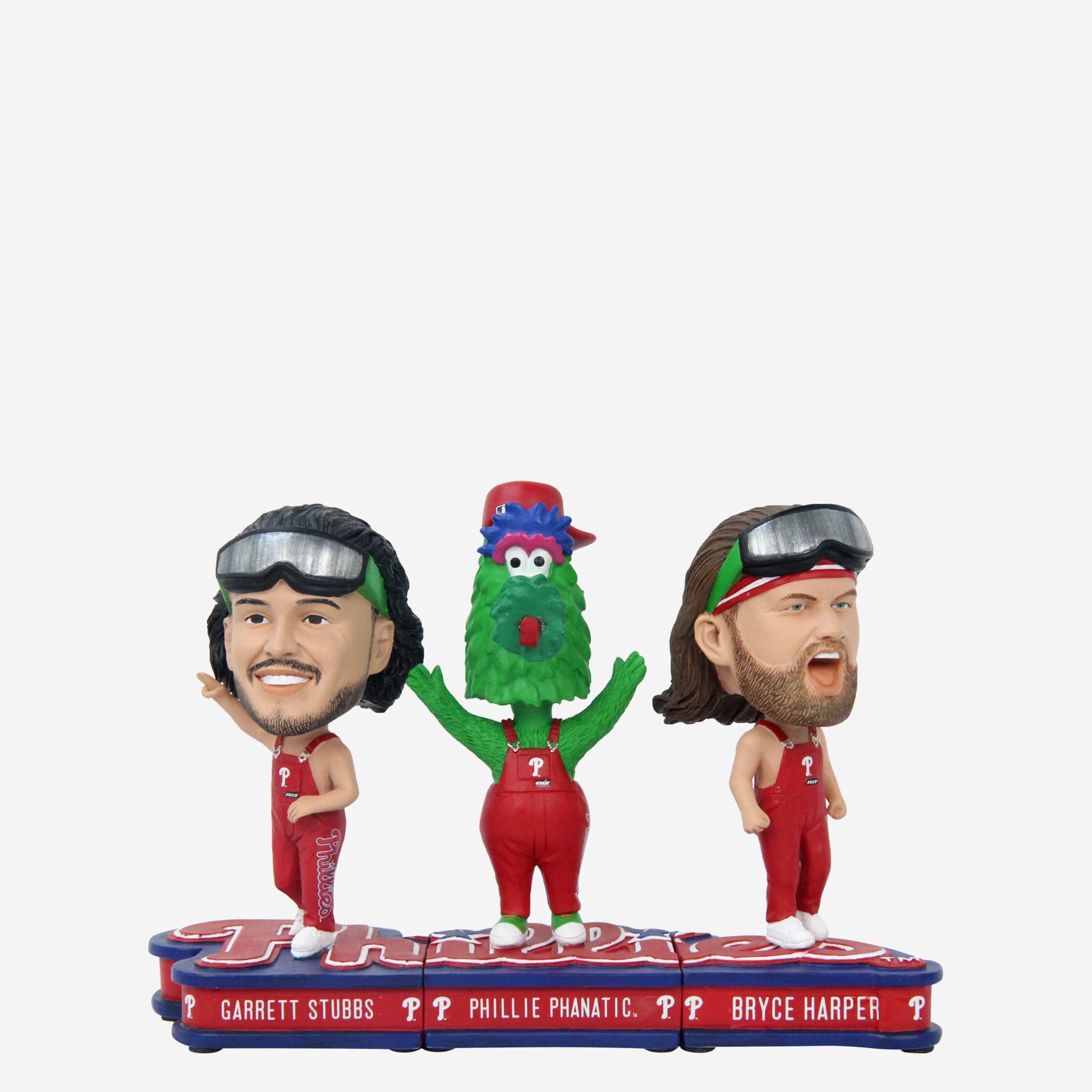 Bryce Harper & Garrett Stubbs & Phillie Phanatic Philadelphia Phillies Bib Overalls Connecting Base 3 Pack Mini Bighead Set