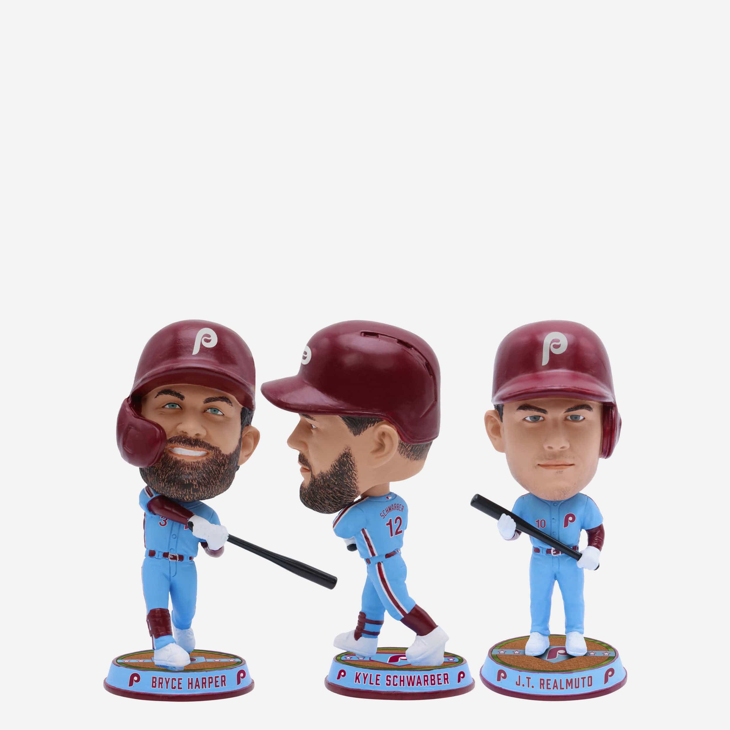Bryce Harper & JT Realmuto & Kyle Schwarber Philadelphia Phillies 3 Pack Field Stripe Mini Bighead Bobblehead Set