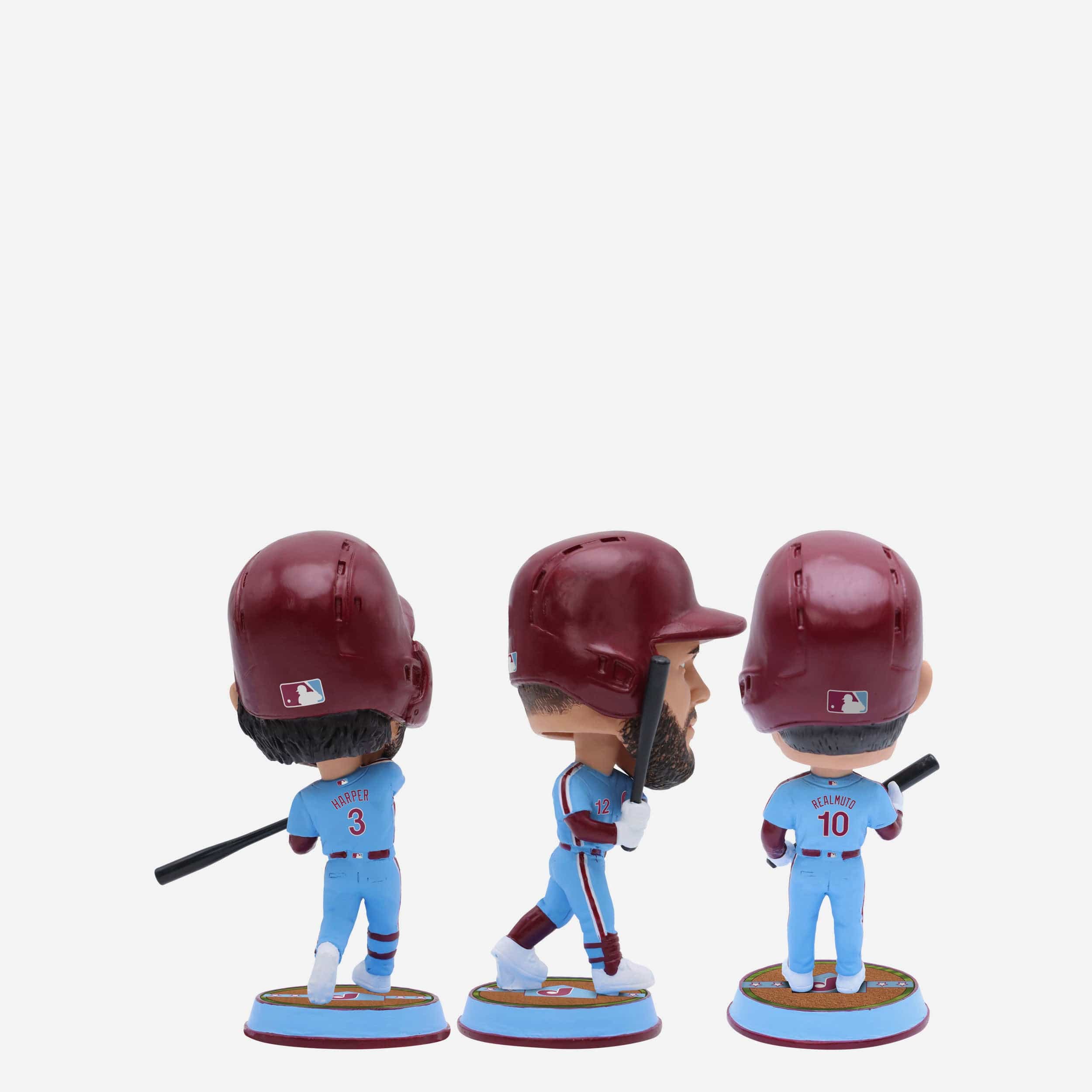 Bryce Harper & JT Realmuto & Kyle Schwarber Philadelphia Phillies 3 Pack Field Stripe Mini Bighead Bobblehead Set - Image 2