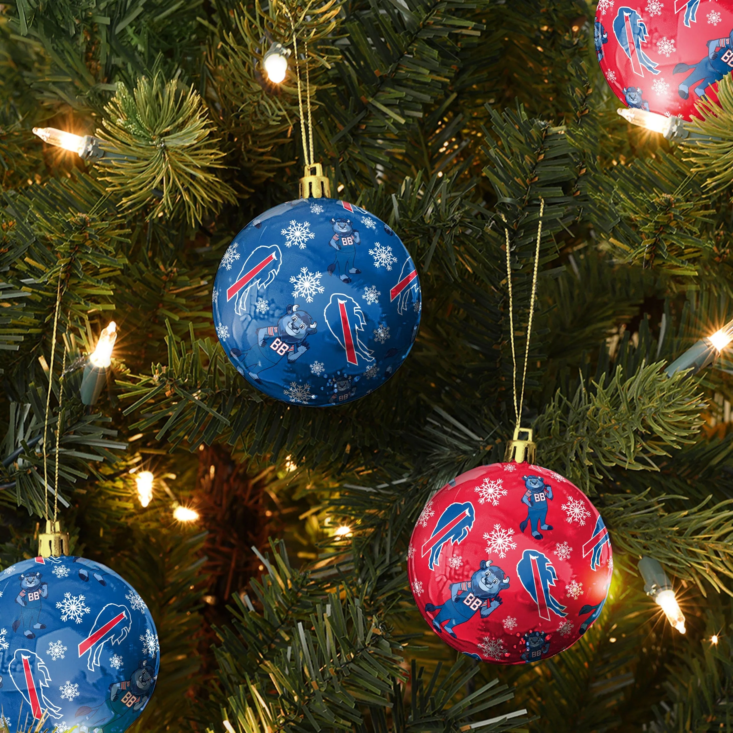 Buffalo Bills 4 Pack Ball Mascot Ornament Set - Image 2