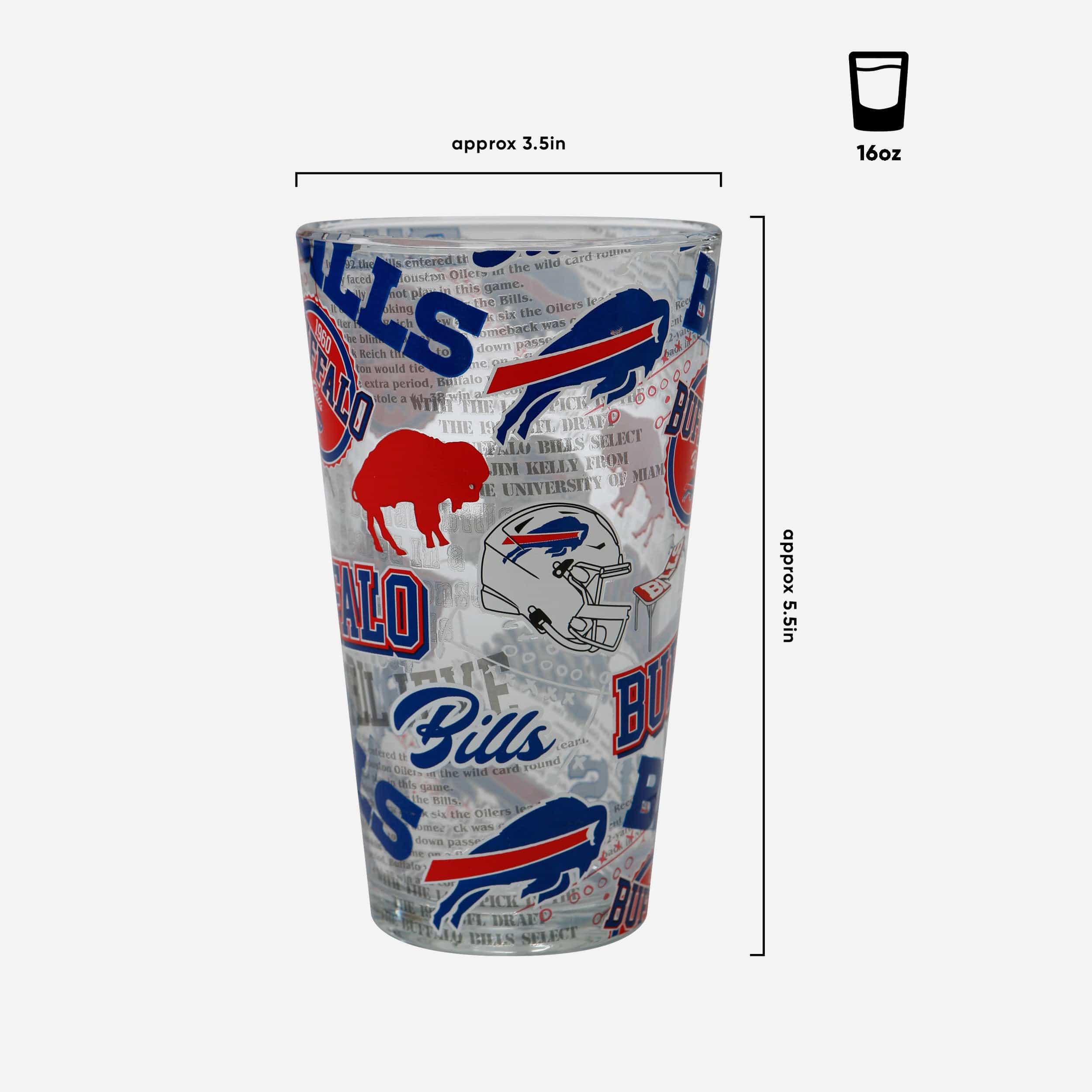 Buffalo Bills Historic Print Pint Glass - Image 3