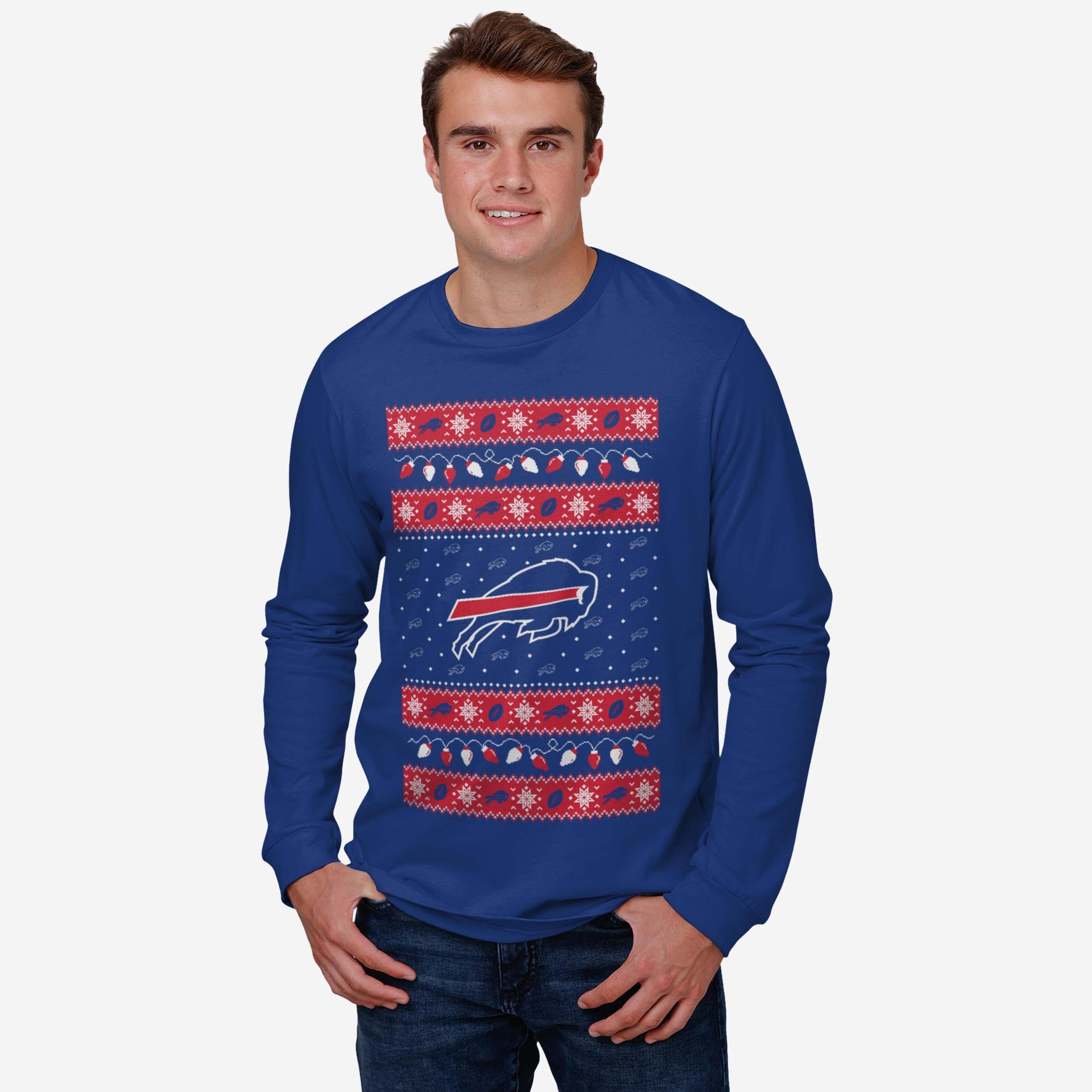 Buffalo Bills Holiday Lights Sweater Long Sleeve T-Shirt - Image 2