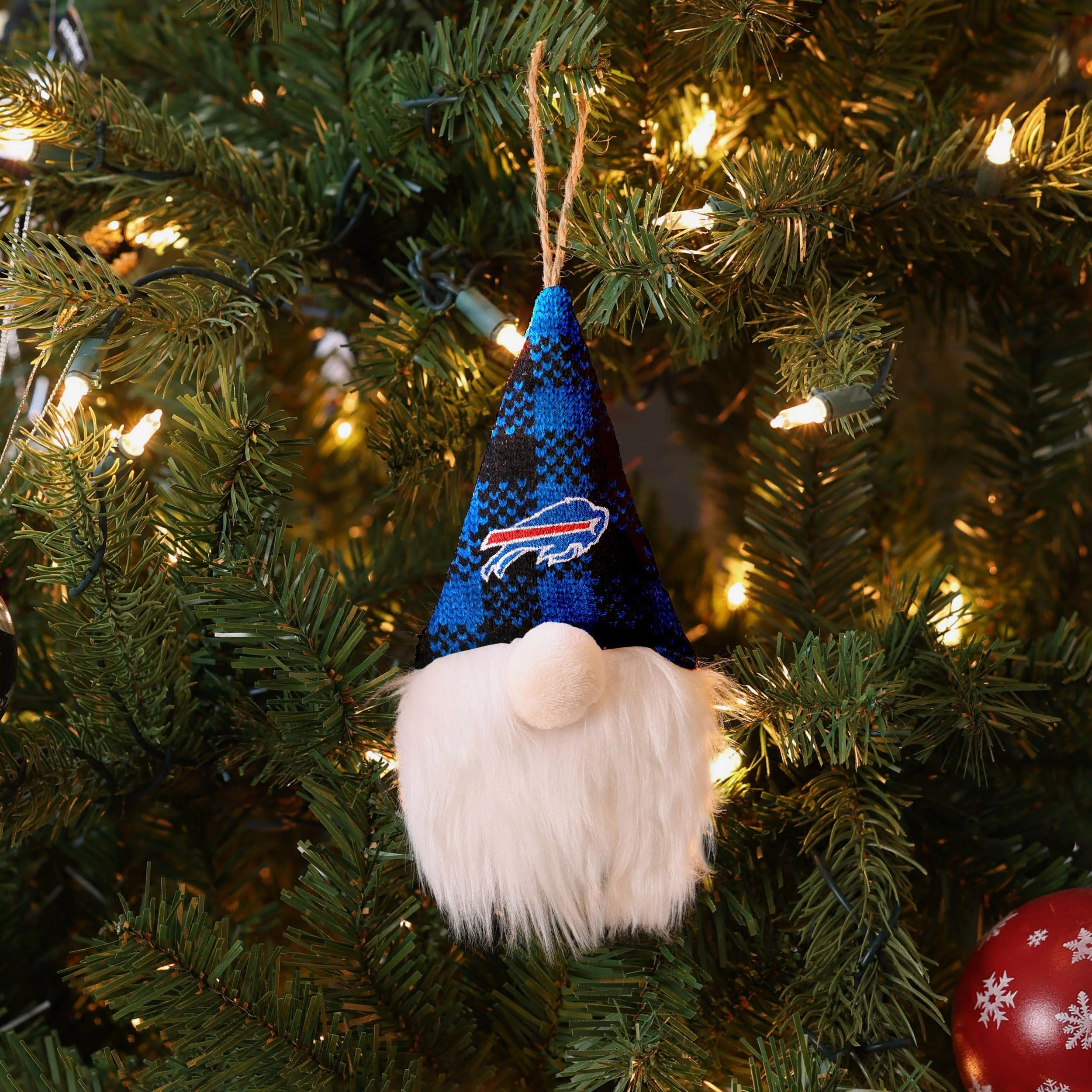 Buffalo Bills Plaid Hat Plush Gnome Ornament - Image 3
