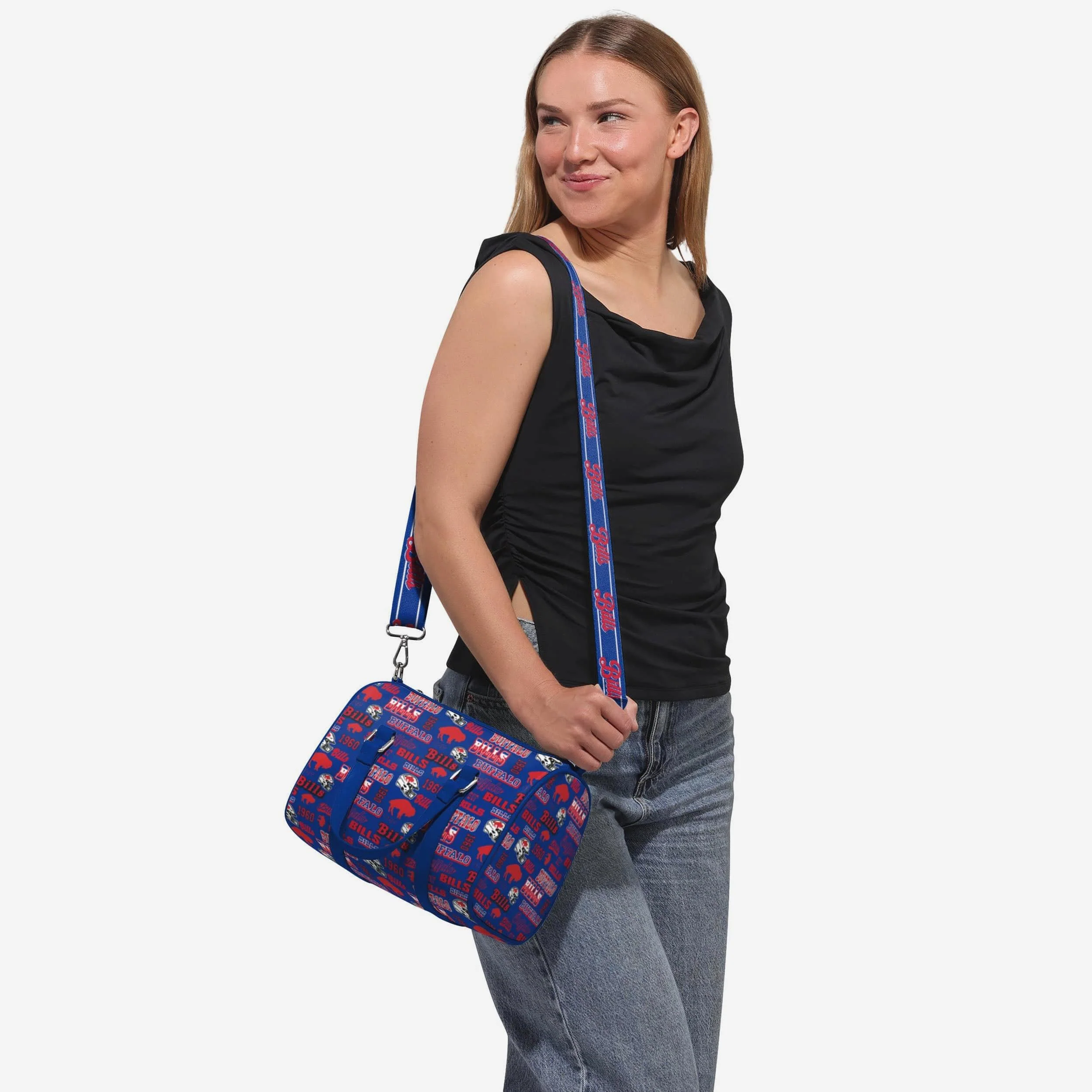 Buffalo Bills Repeat Retro Print Nylon Medium Barrel Bag - Image 2