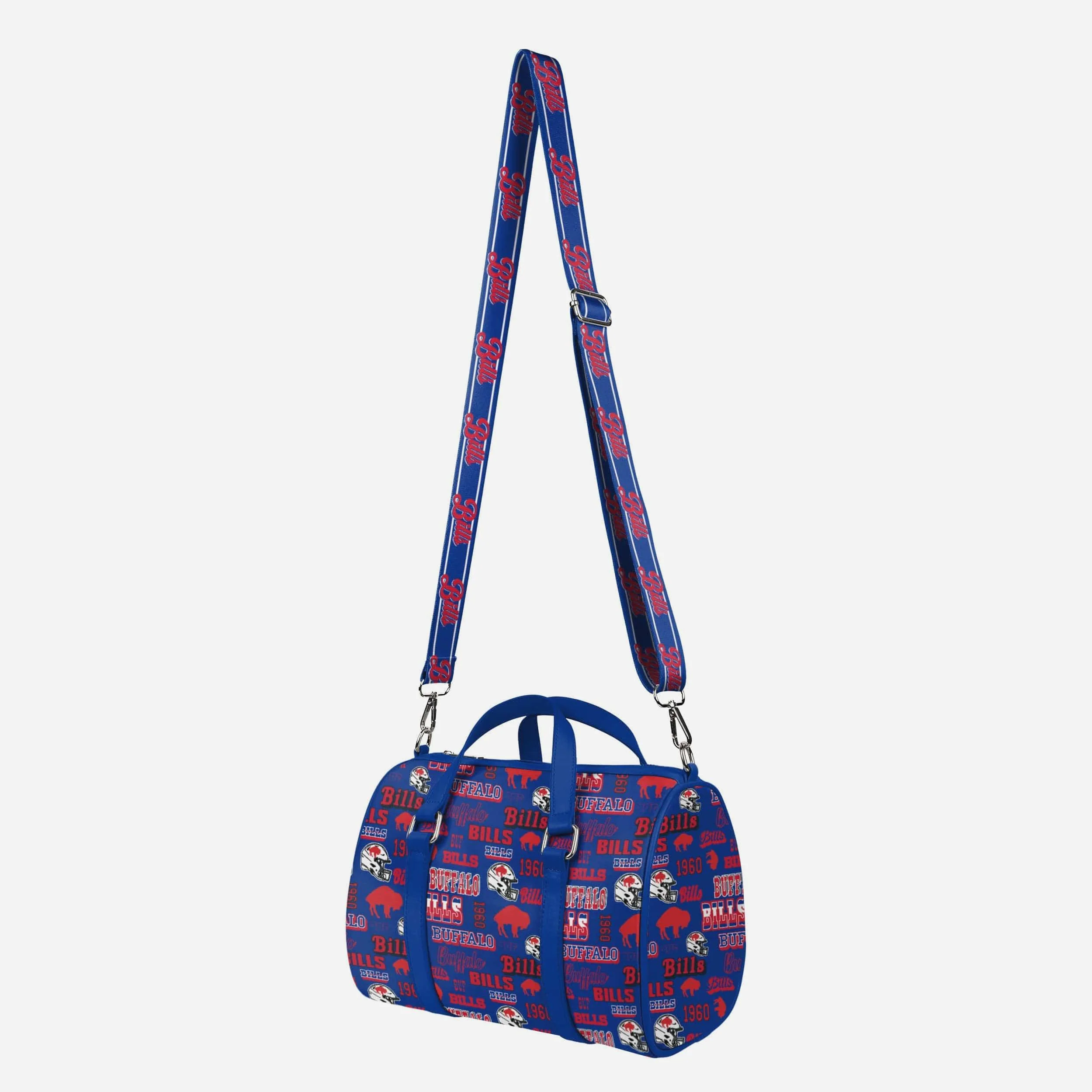 Buffalo Bills Repeat Retro Print Nylon Medium Barrel Bag - Image 4