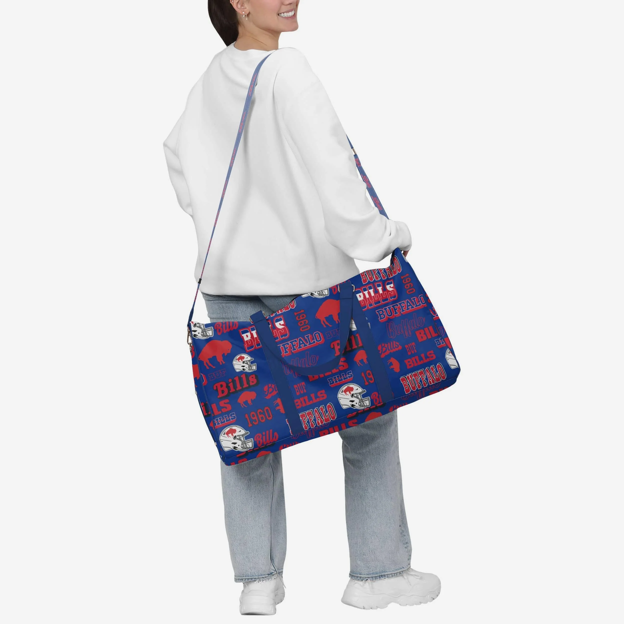 Buffalo Bills Repeat Retro Print Nylon Weekender Duffle Bag - Image 3