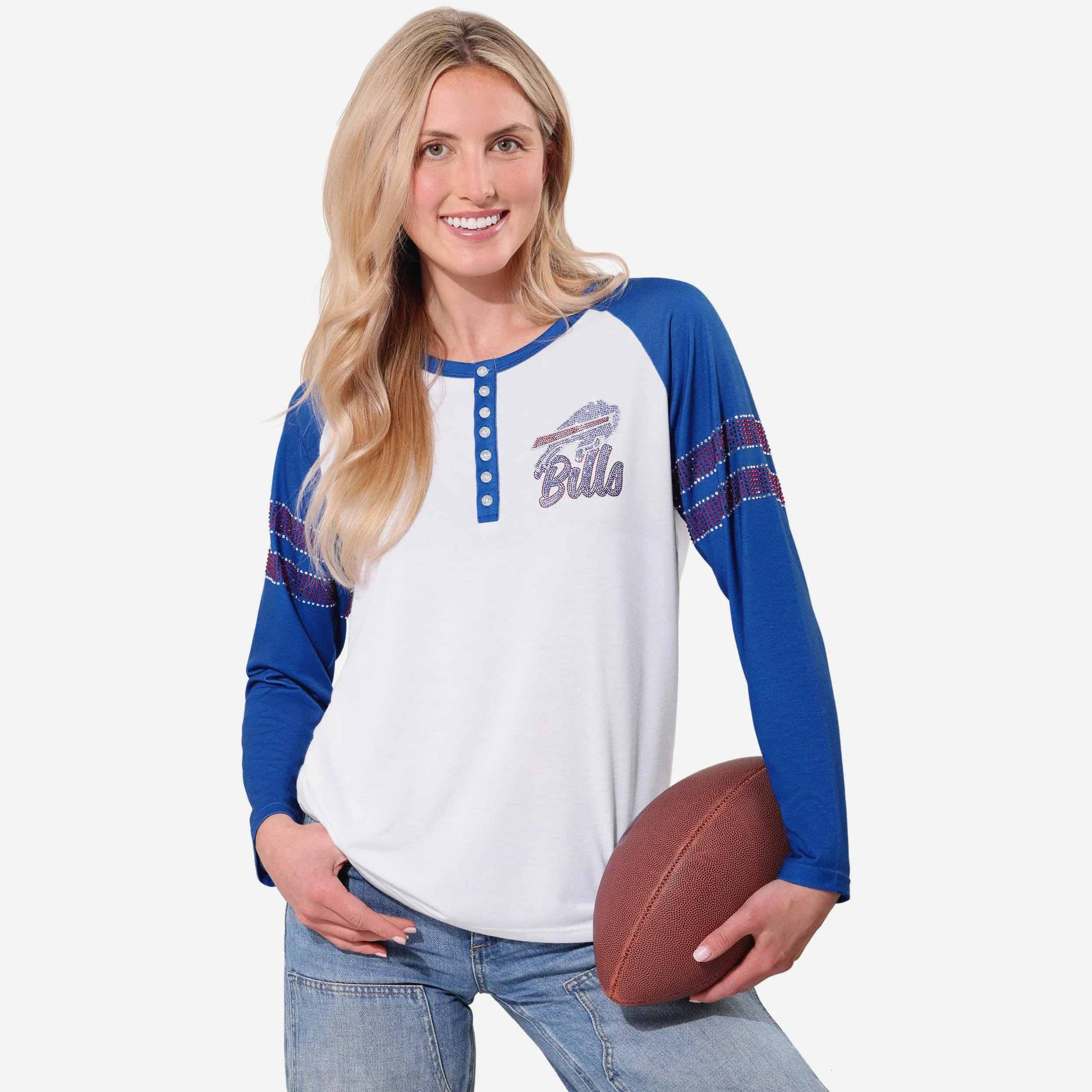 Buffalo Bills Rhinestone Long Sleeve Henley