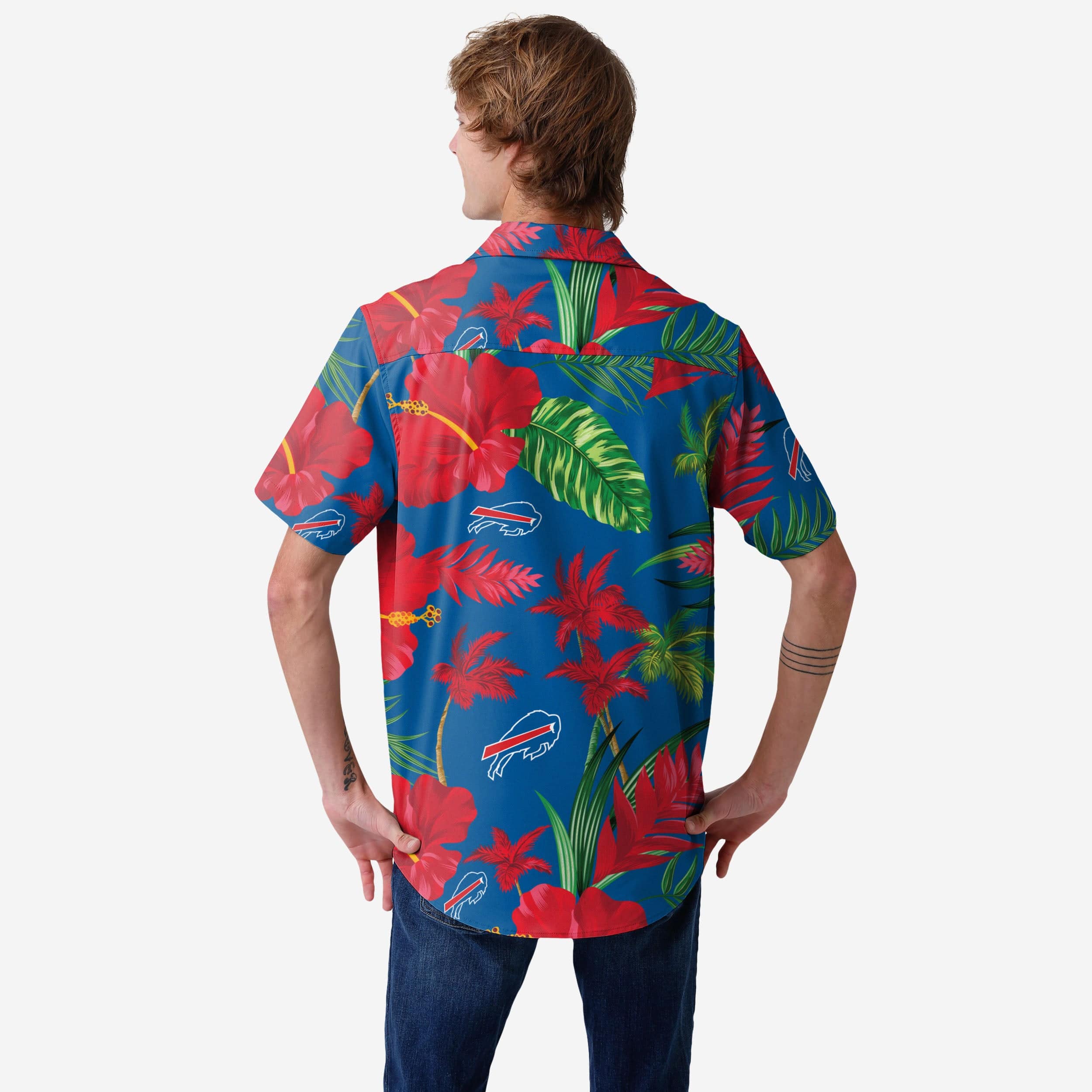 Buffalo Bills Team Color Hibiscus Button Up Shirt - Image 2