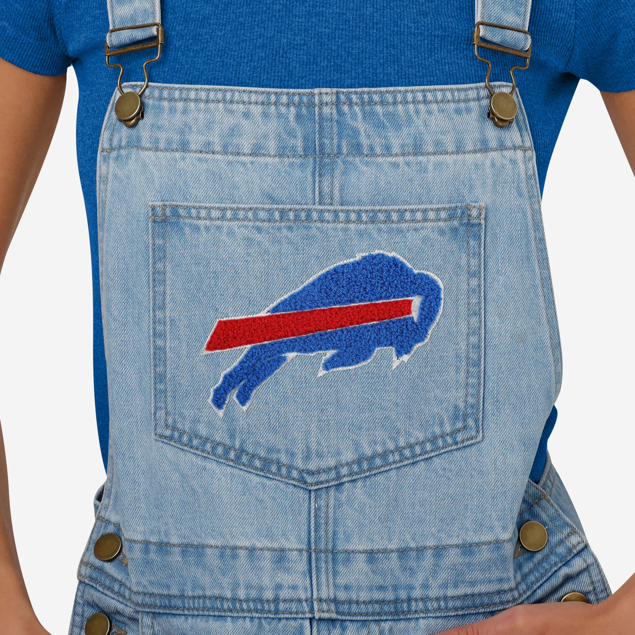 Buffalo Bills Womens Big Logo Denim Bib Shortalls - Image 3