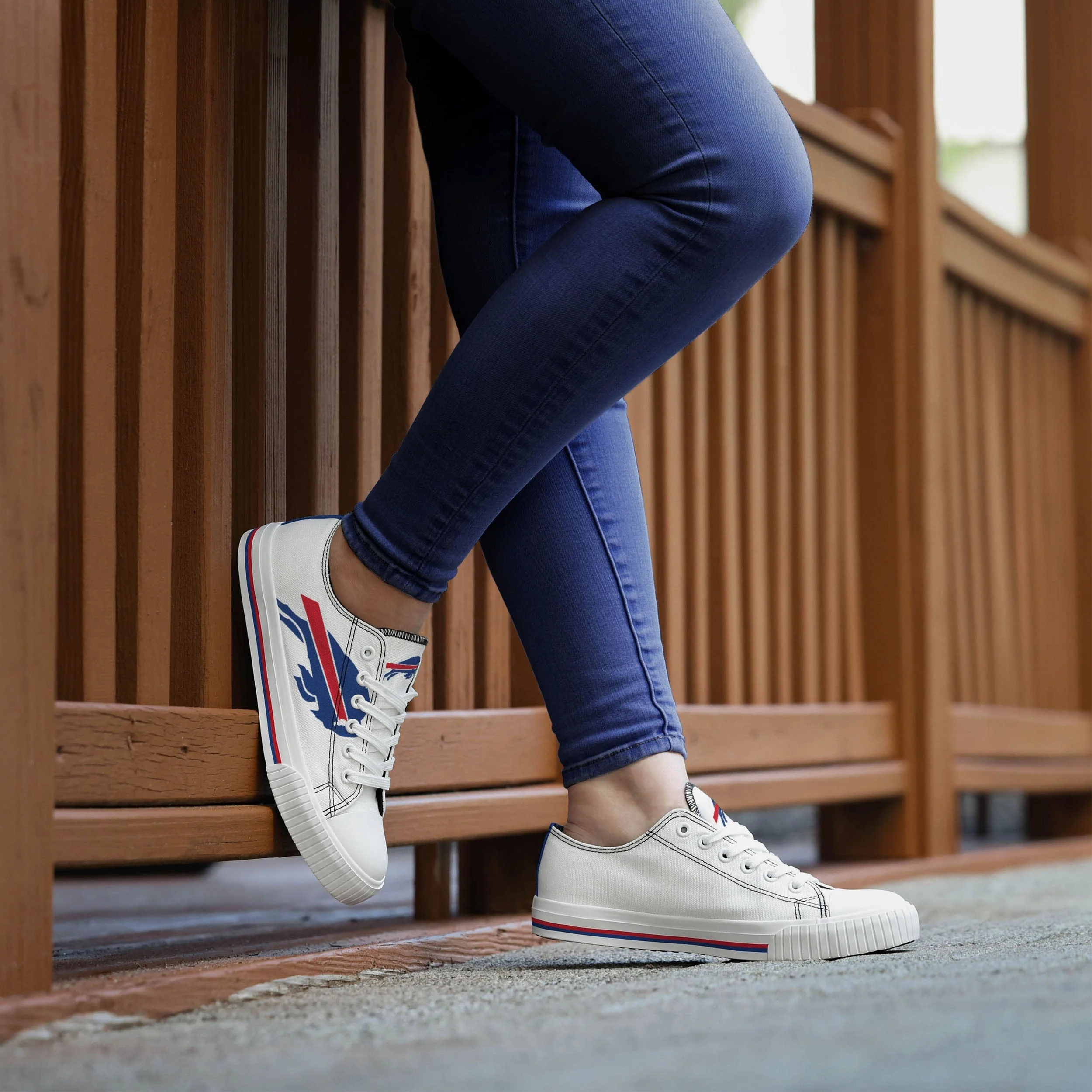 Buffalo Bills Womens Big Logo Low Top White Canvas Shoes - Image 3