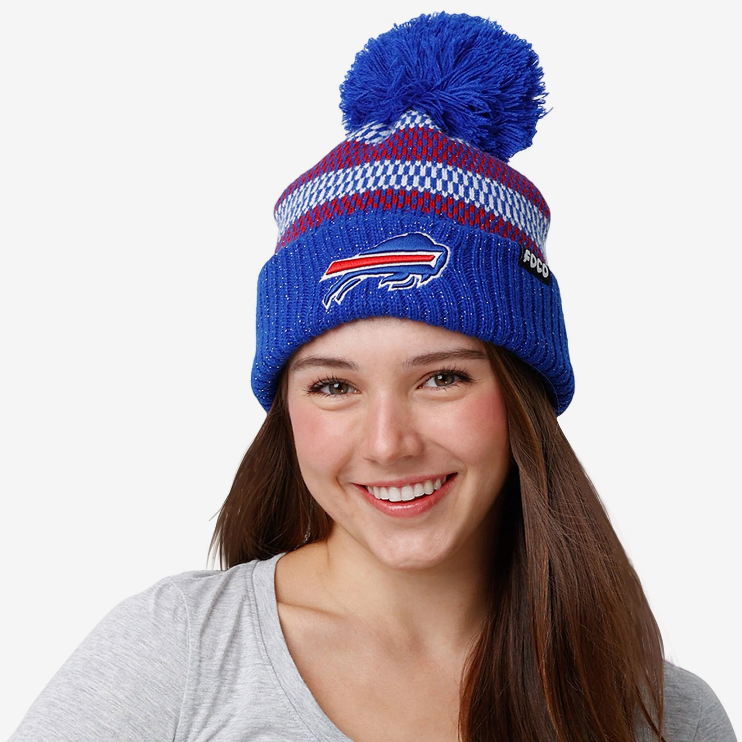 Buffalo Bills Womens Cozy Knit Metallic Thread Pom Beanie - Image 3