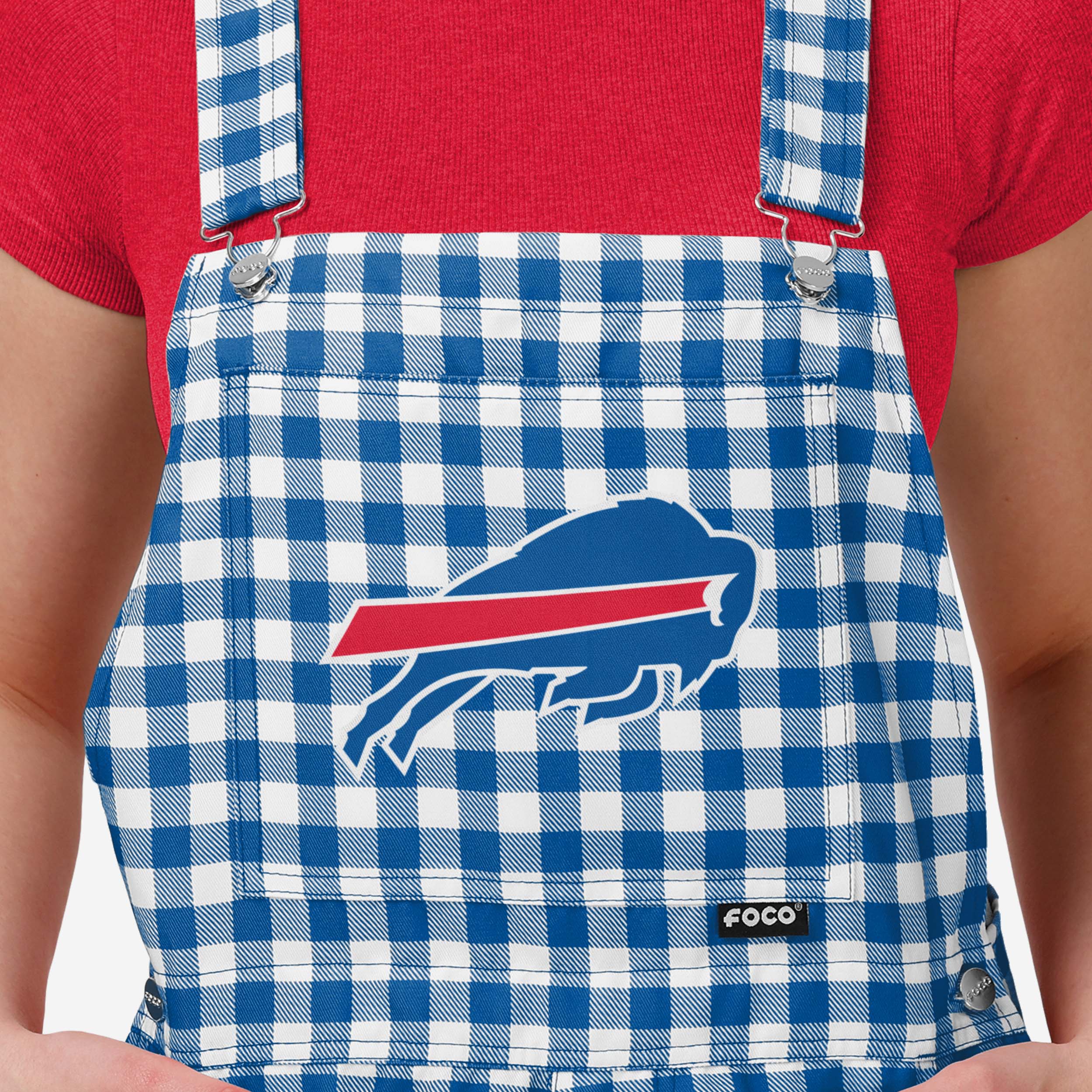 Buffalo Bills Womens Gingham Check Bib Shortalls - Image 3
