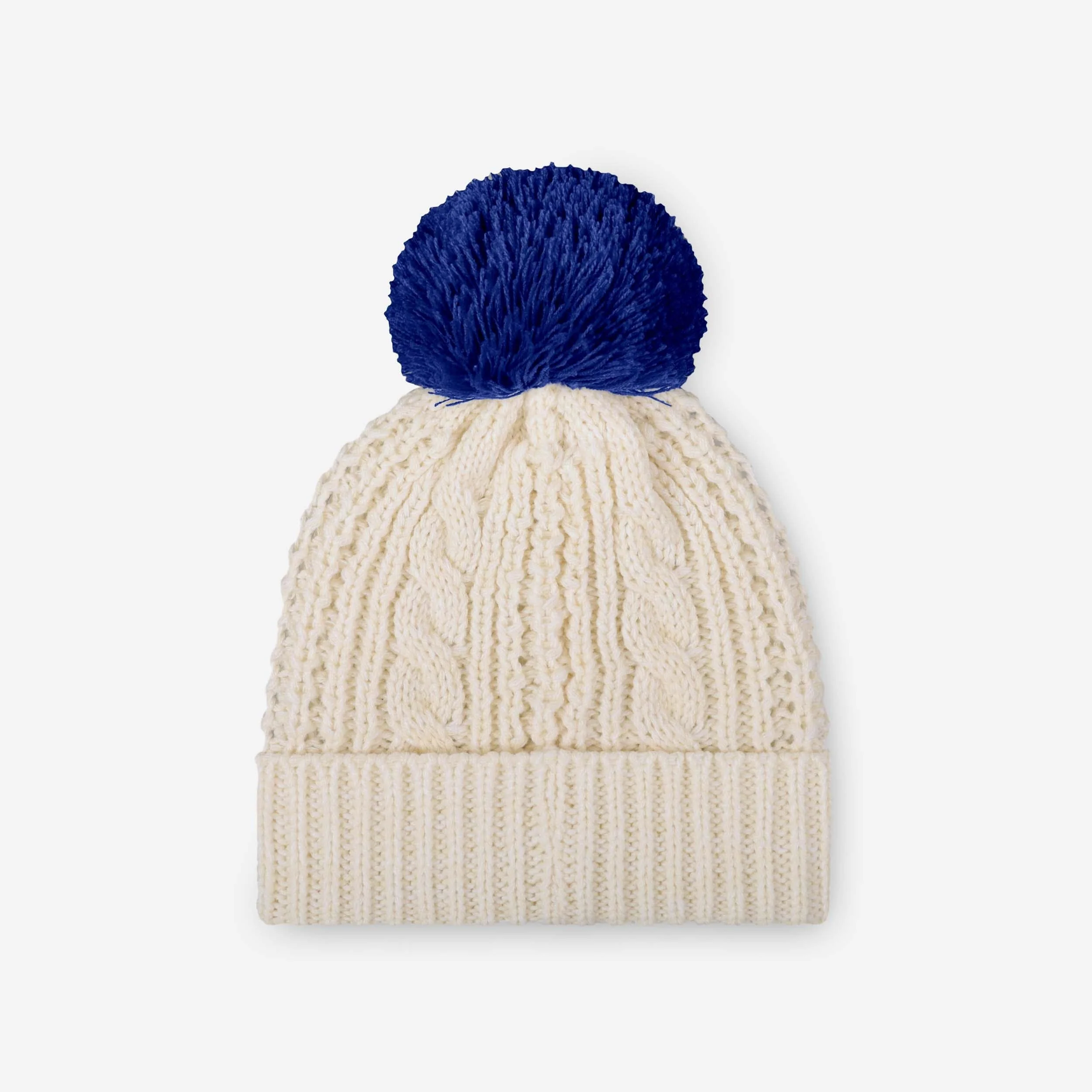 Buffalo Bills Womens Primary Logo White Cable Knit Pom Beanie - Image 2