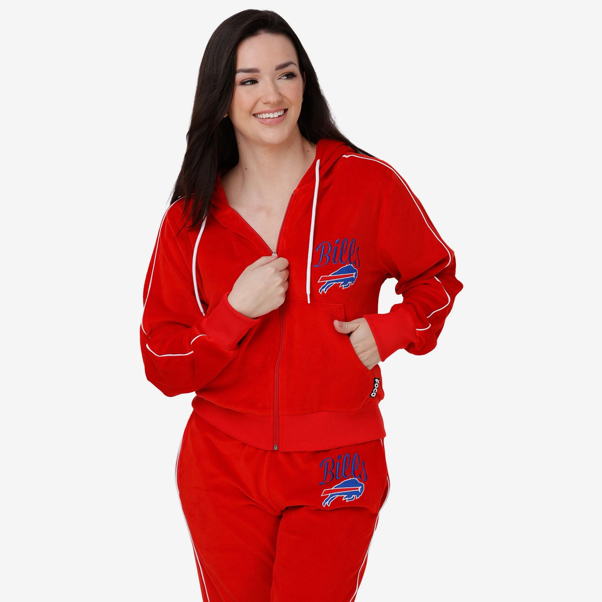 Buffalo Bills Womens Red Velour Zip Up Top