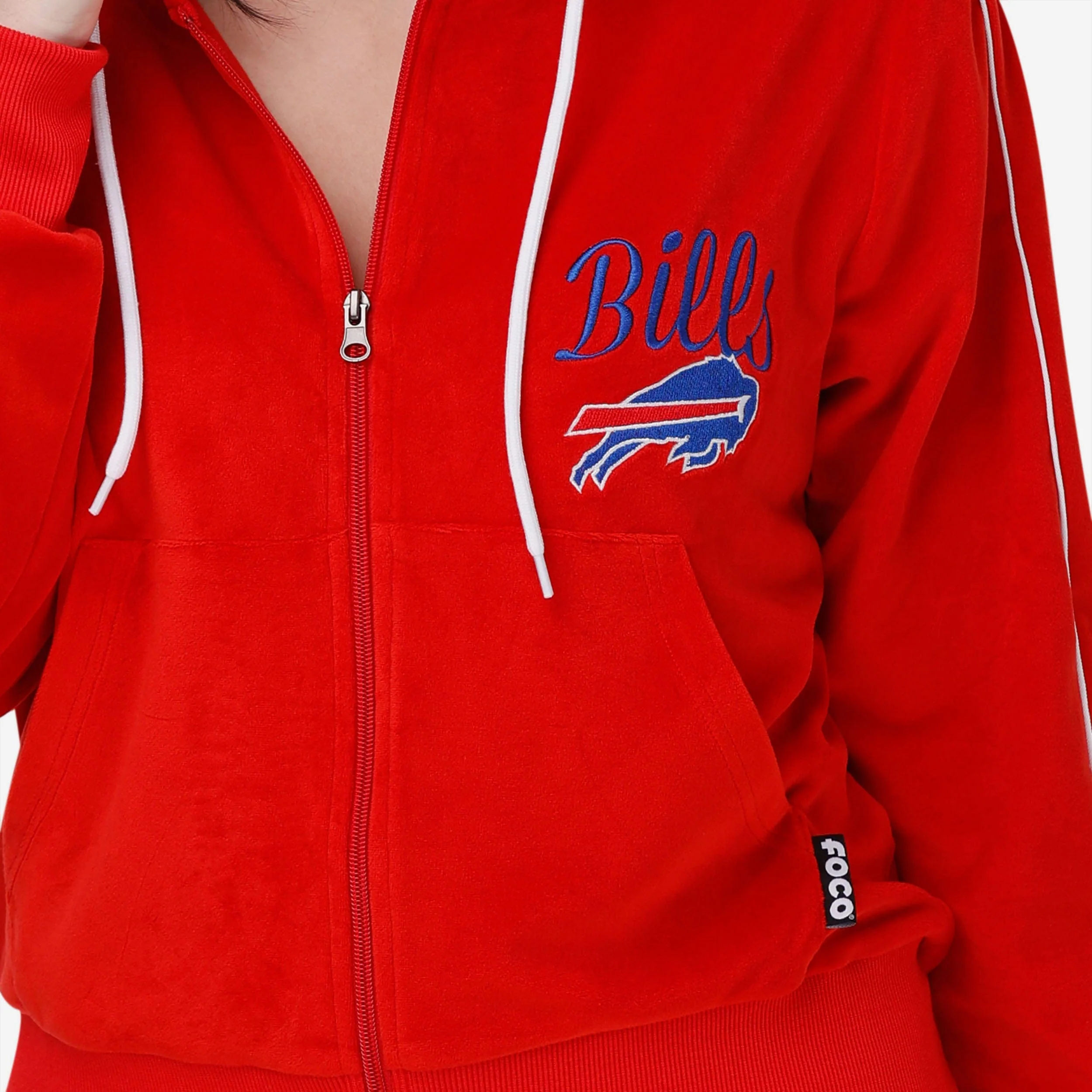 Buffalo Bills Womens Red Velour Zip Up Top - Image 3