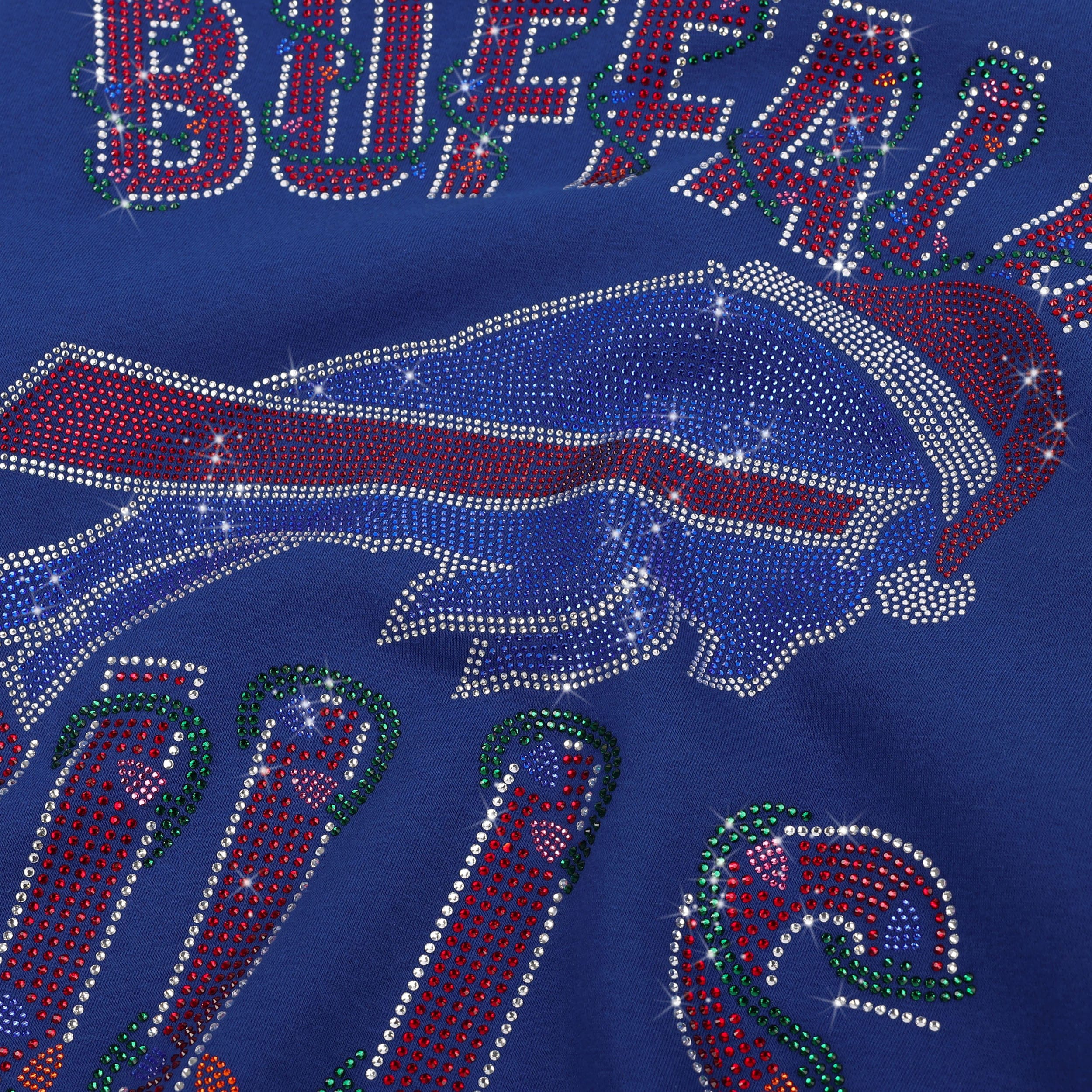 Buffalo Bills Womens Rhinestone Logo Oversized Holiday Crew Neck Sweatshirt - Image 3