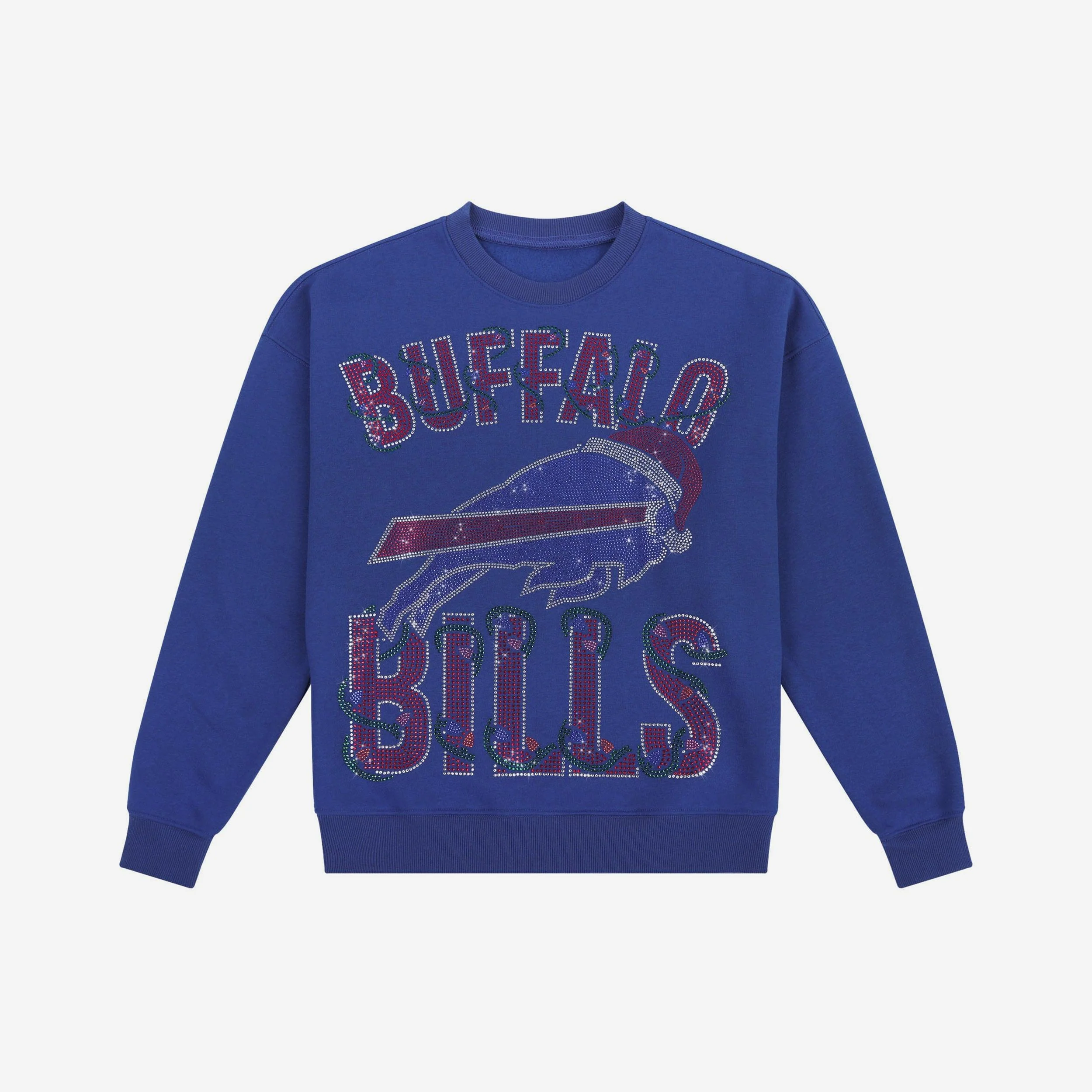 Buffalo Bills Womens Rhinestone Logo Oversized Holiday Crew Neck Sweatshirt - Image 4
