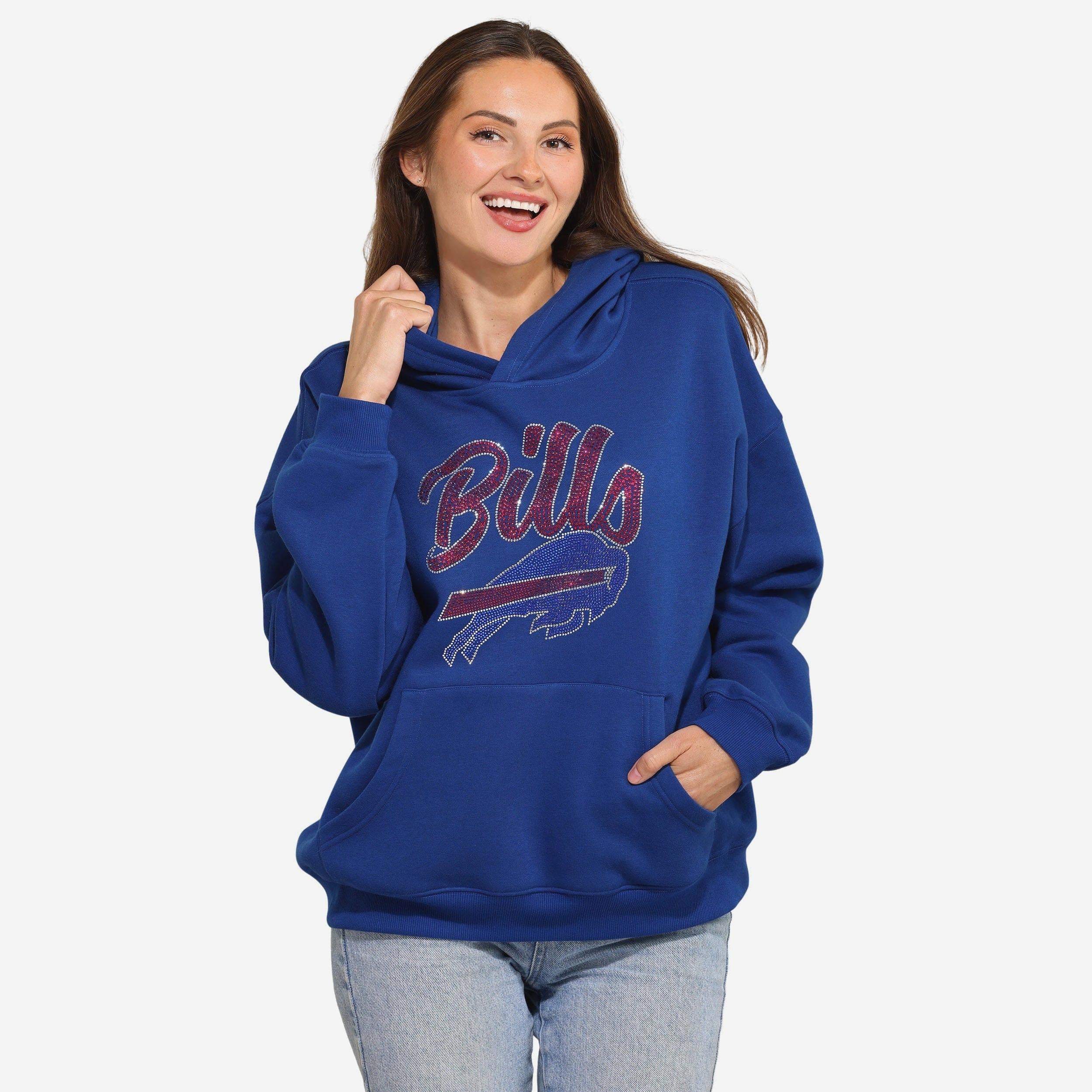 Buffalo Bills Womens Rhinestone Logo Oversized Hoodie