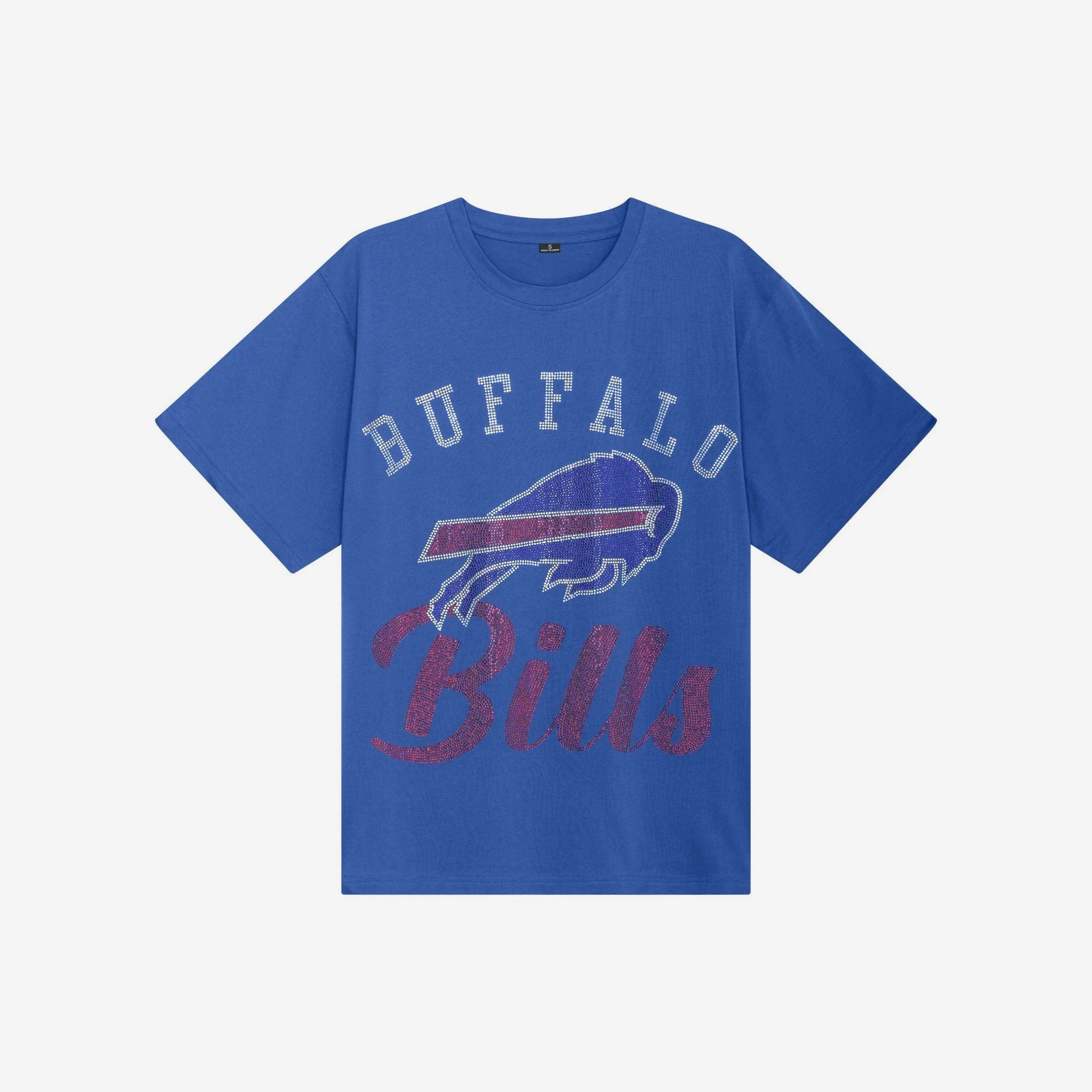 Buffalo Bills Womens Rhinestone Logo Oversized T-Shirt - Image 4