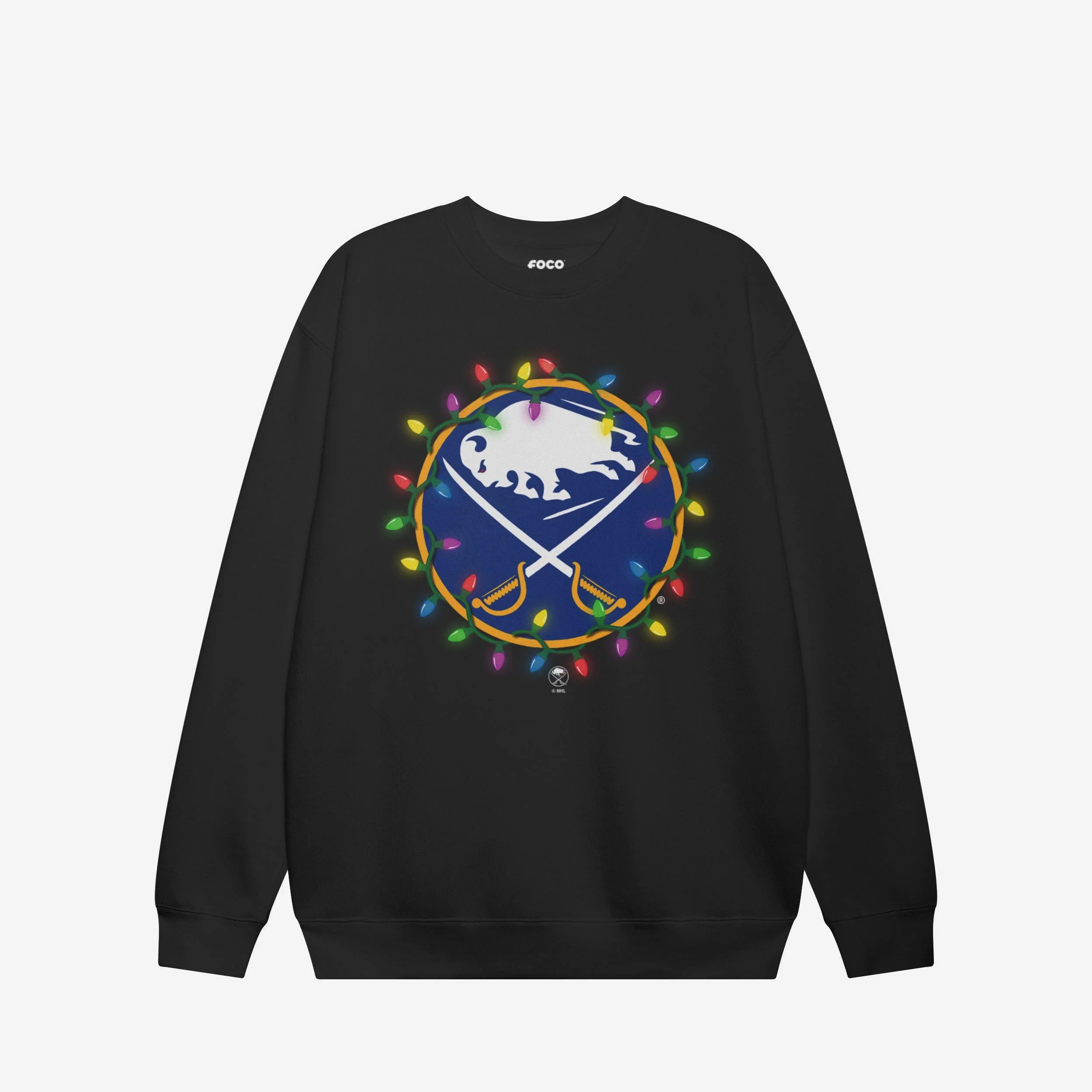 Buffalo Sabres Primary Logo Holiday Lights Crew Neck Sweatshirt