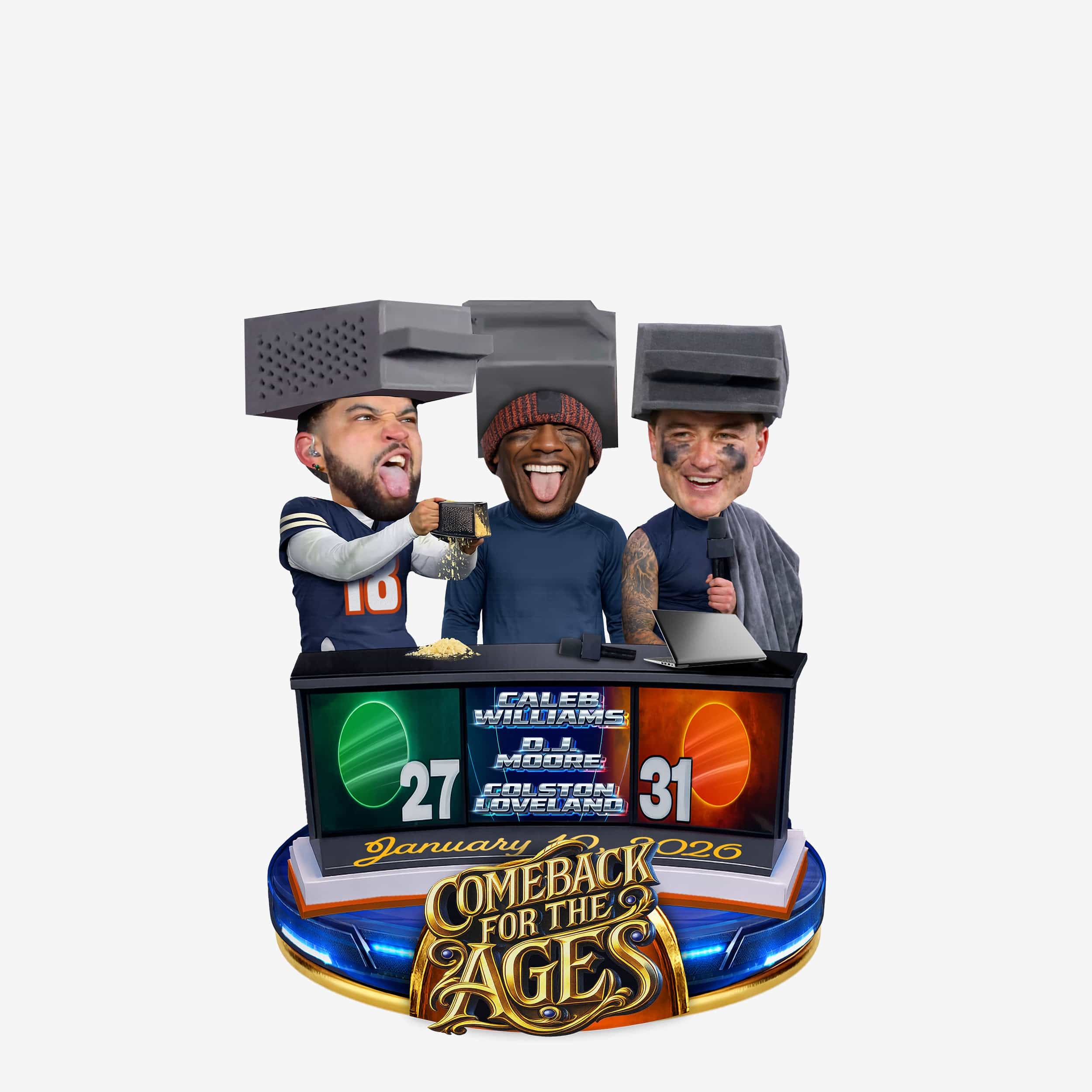 Caleb Williams & Colston Loveland & DJ Moore Cheese Grater Triple Bobblehead
