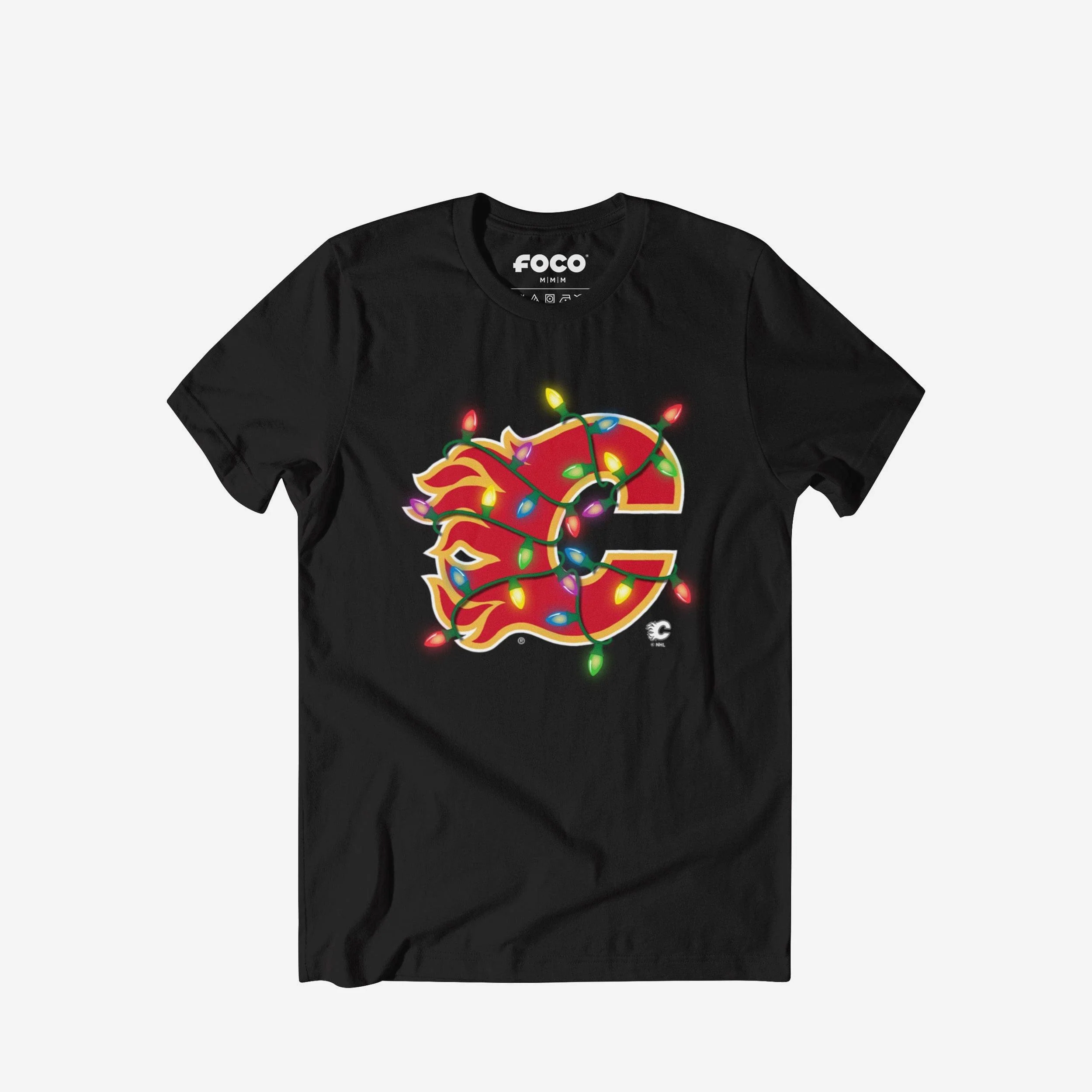 Calgary Flames Primary Logo Holiday Lights T-Shirt