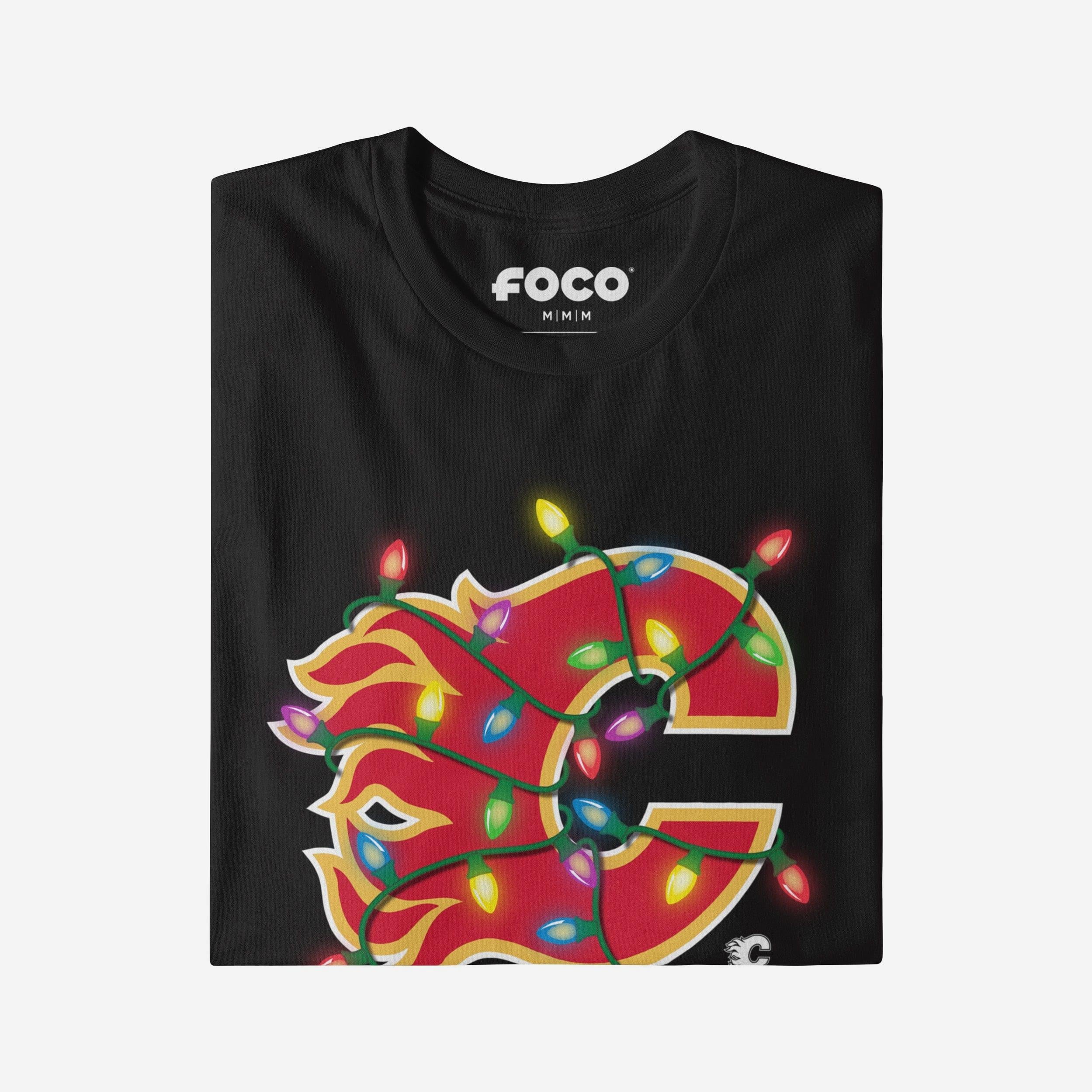 Calgary Flames Primary Logo Holiday Lights T-Shirt - Image 3
