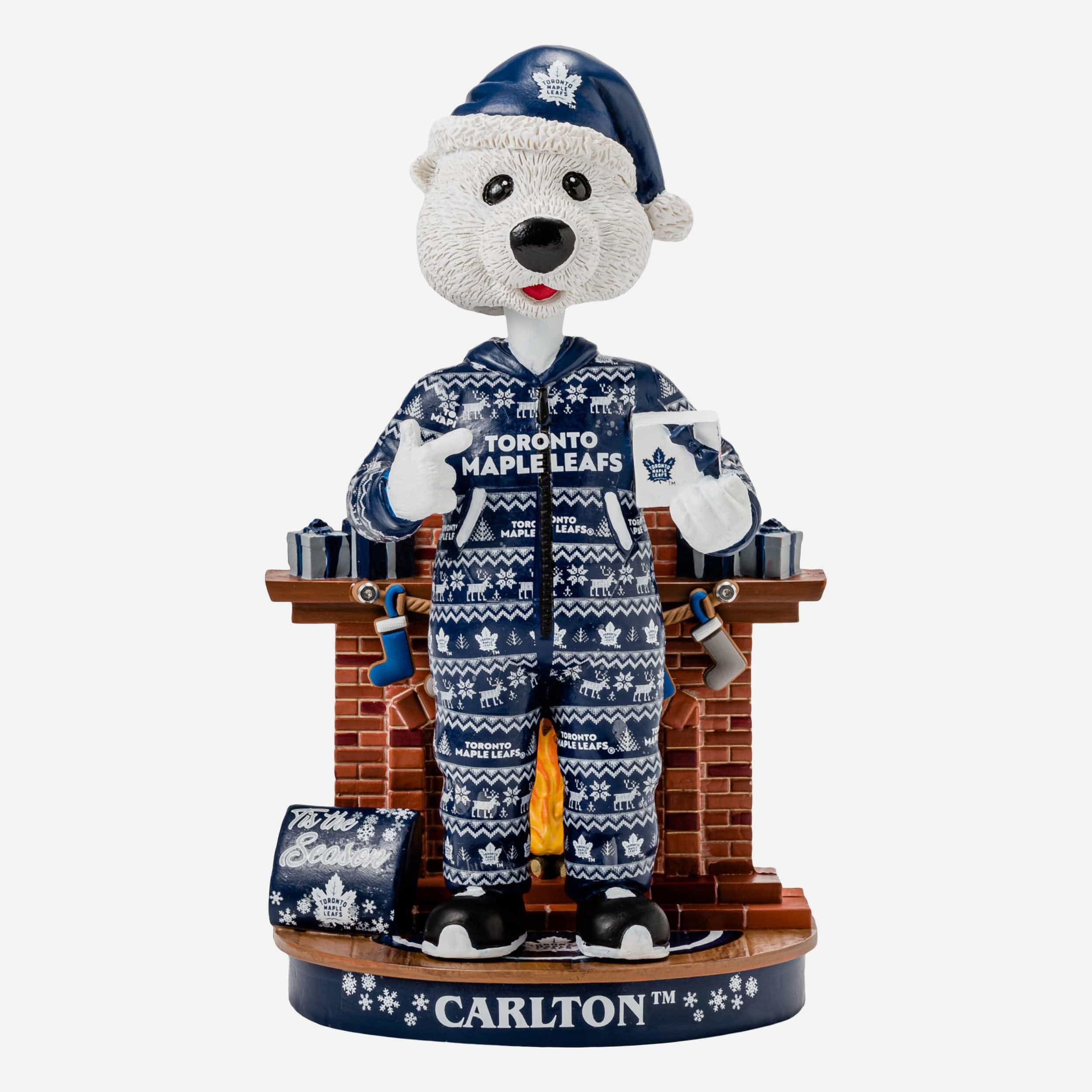 Carlton The Bear Toronto Maple Leafs Holiday Mascot Bobblehead