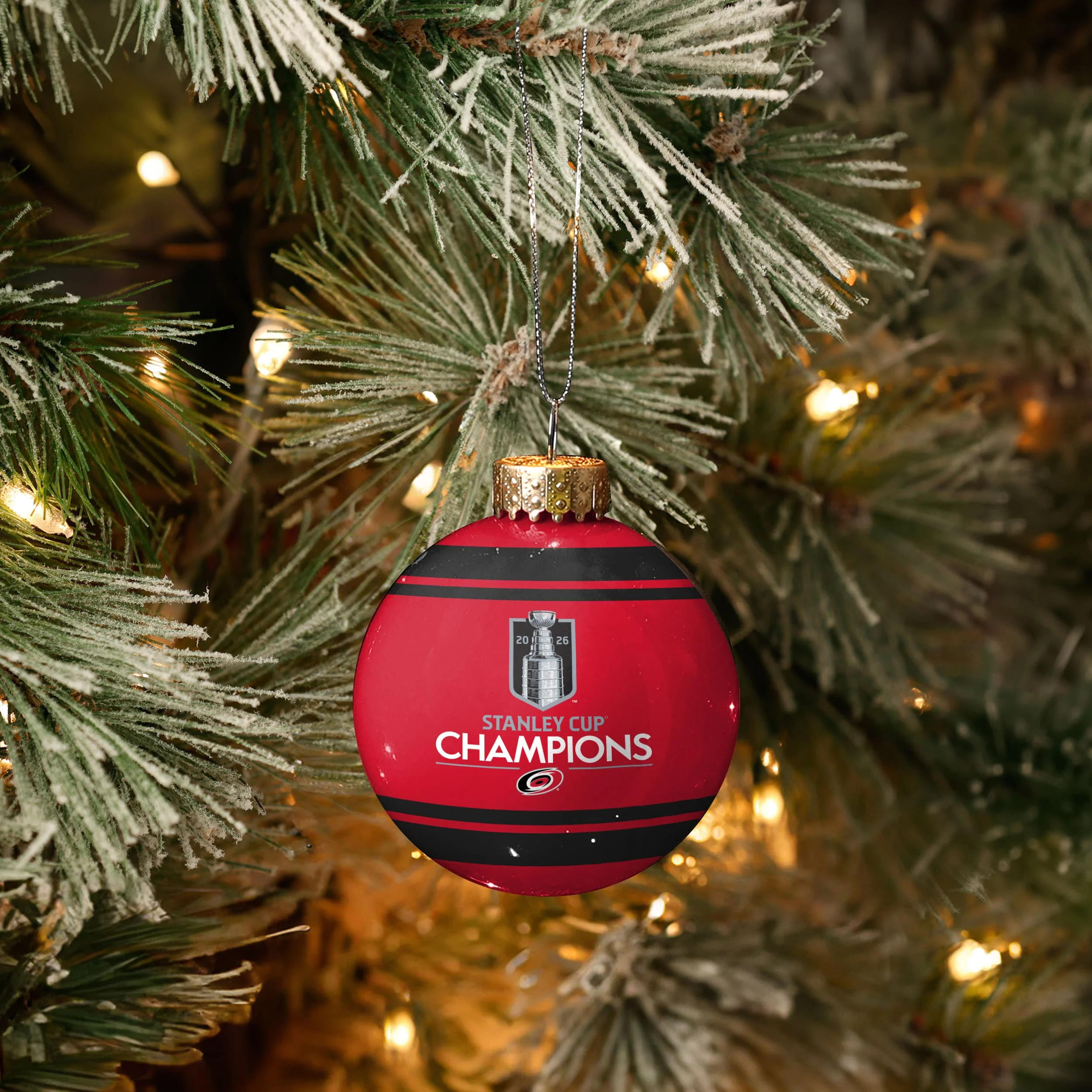 Carolina Hurricanes 2026 Stanley Cup Champions Glass Ball Ornament - Image 3