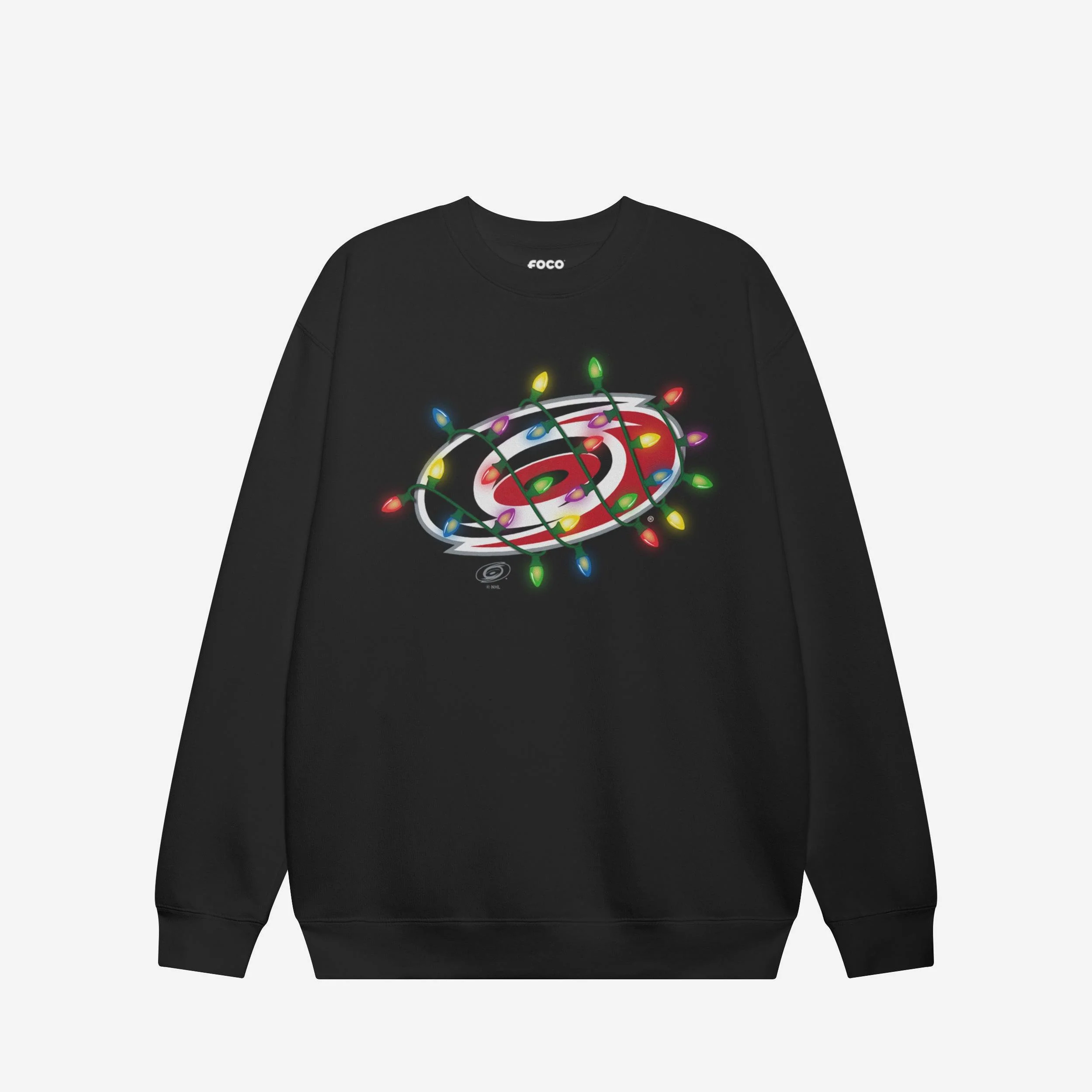 Carolina Hurricanes Primary Logo Holiday Lights Crew Neck Sweatshirt