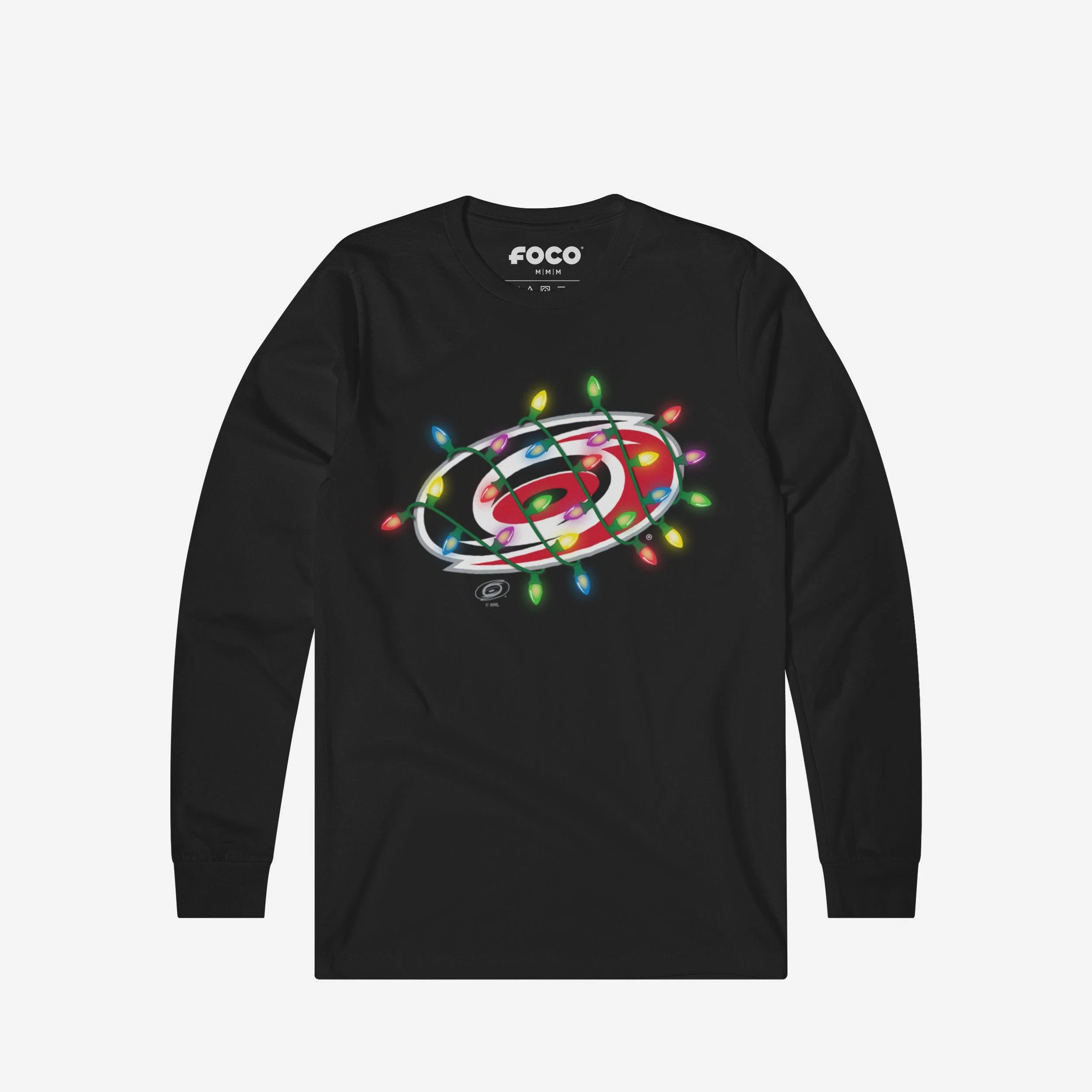 Carolina Hurricanes Primary Logo Holiday Lights Long Sleeve T-Shirt