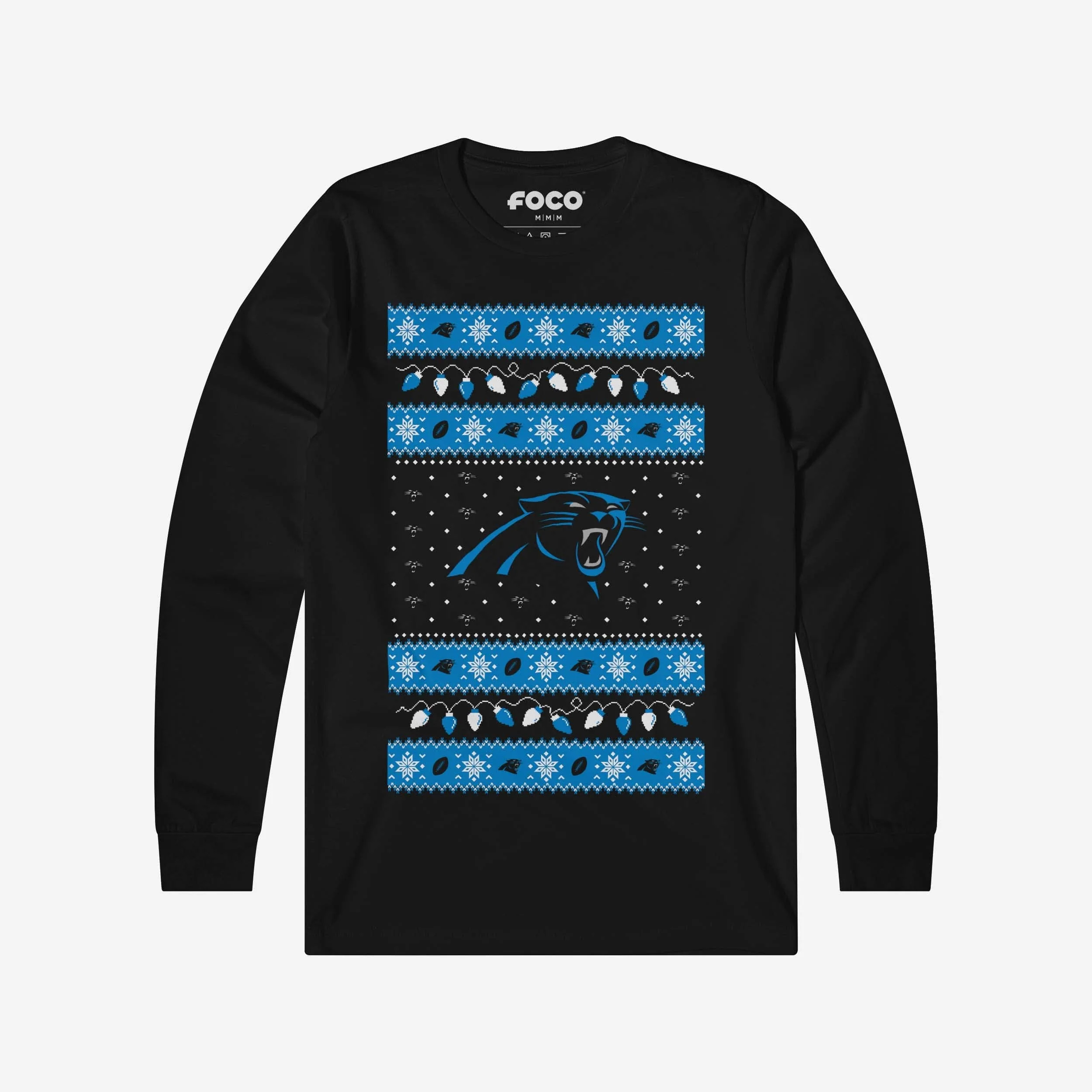 Carolina Panthers Holiday Lights Sweater Long Sleeve T-Shirt