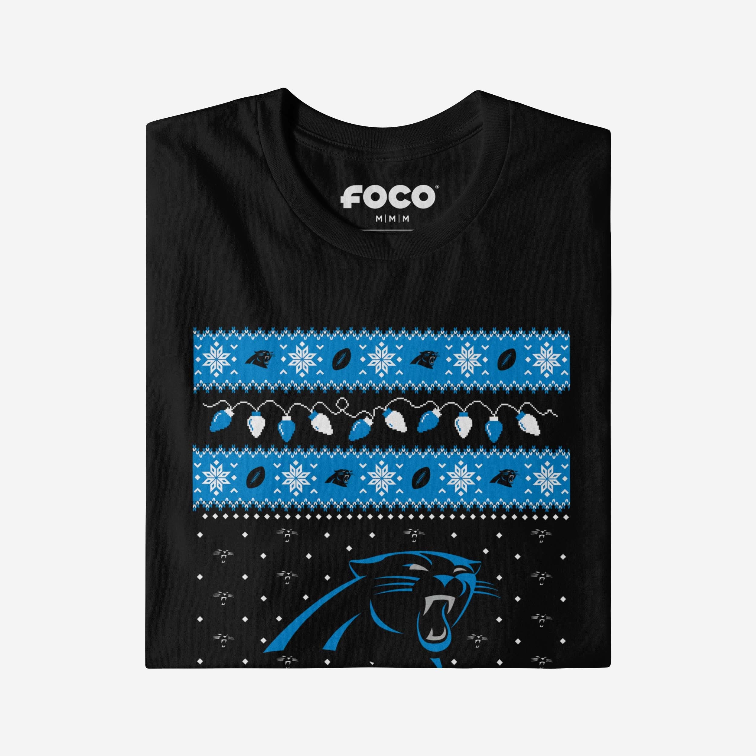 Carolina Panthers Holiday Lights Sweater Long Sleeve T-Shirt - Image 4