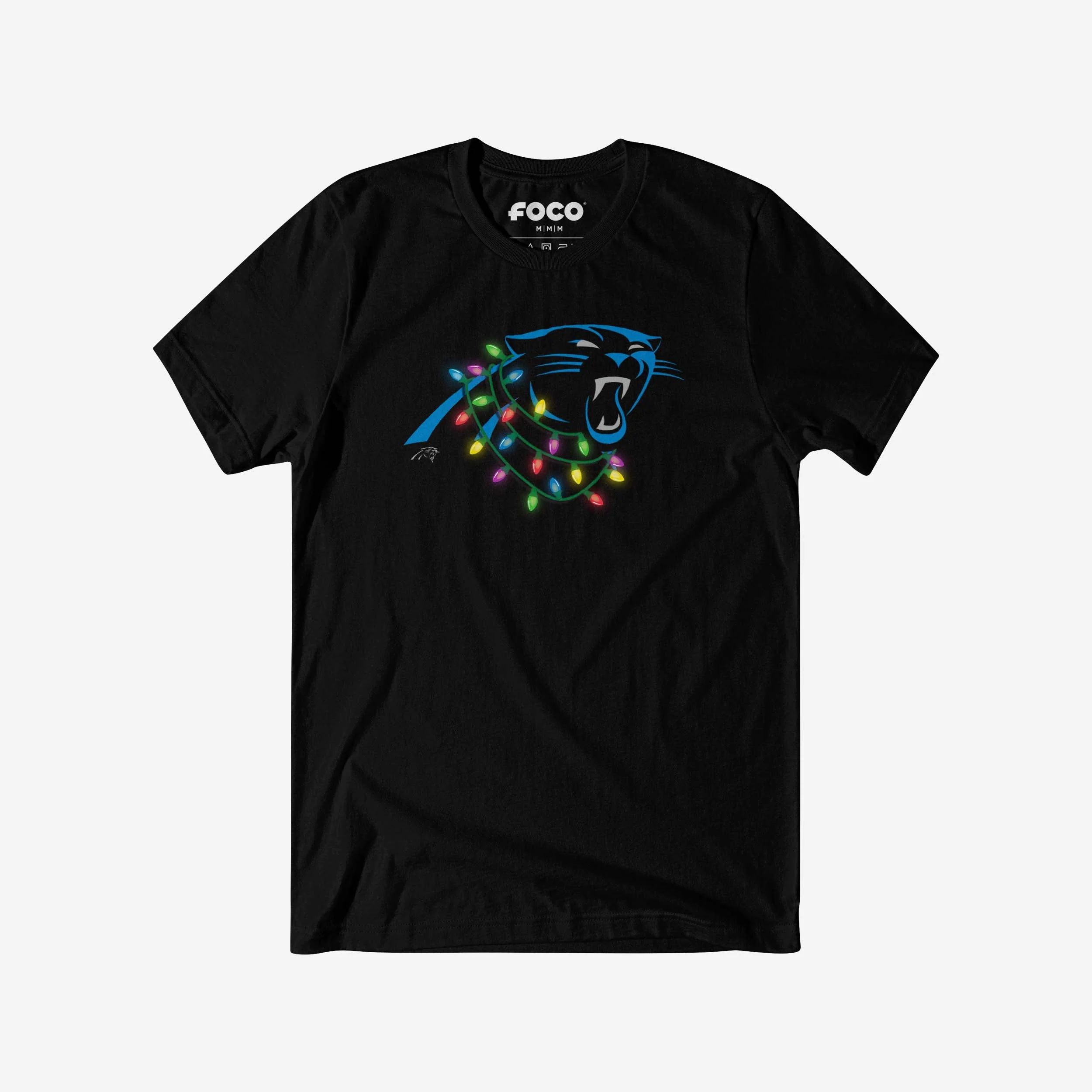 Carolina Panthers Primary Logo Holiday Lights T-Shirt