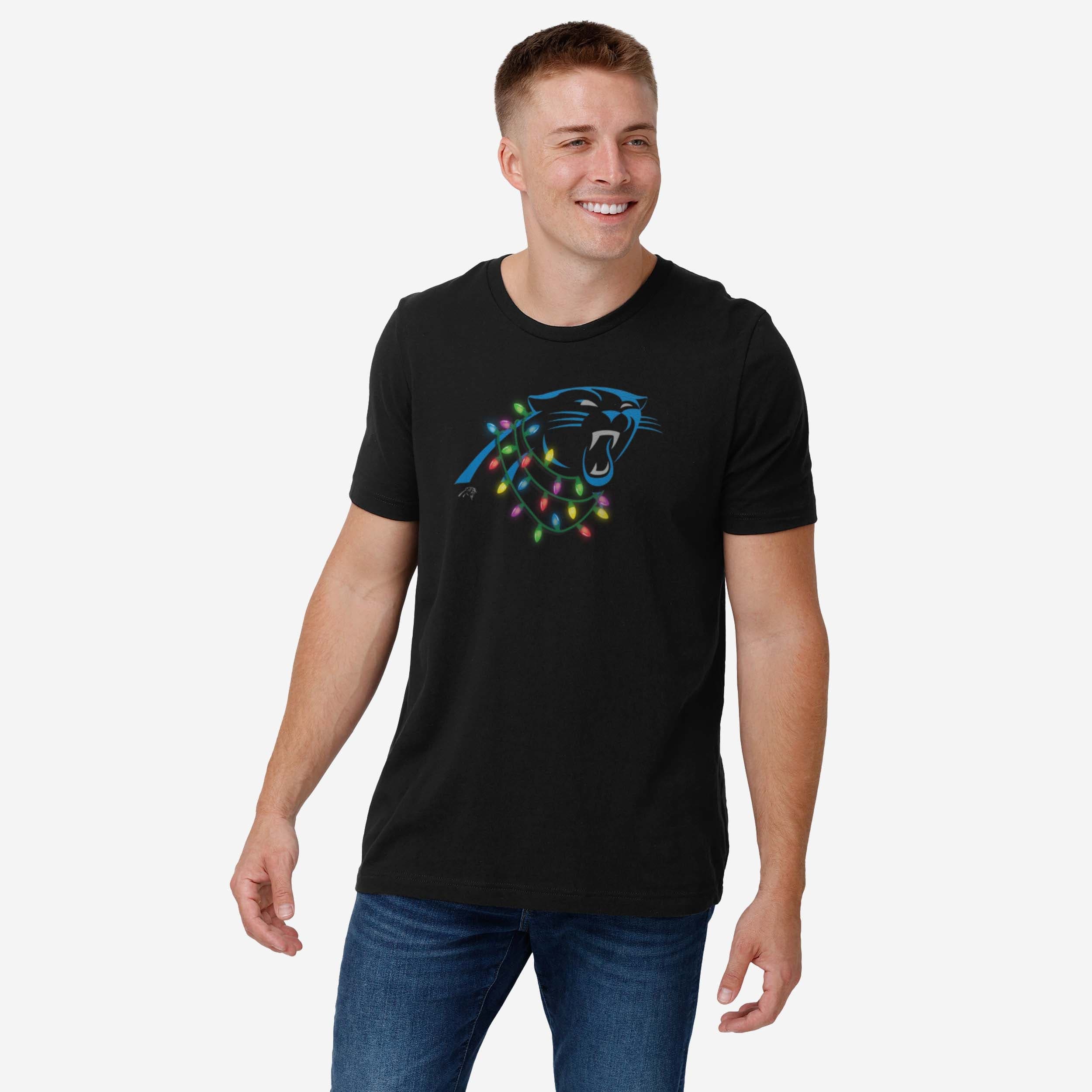 Carolina Panthers Primary Logo Holiday Lights T-Shirt - Image 2