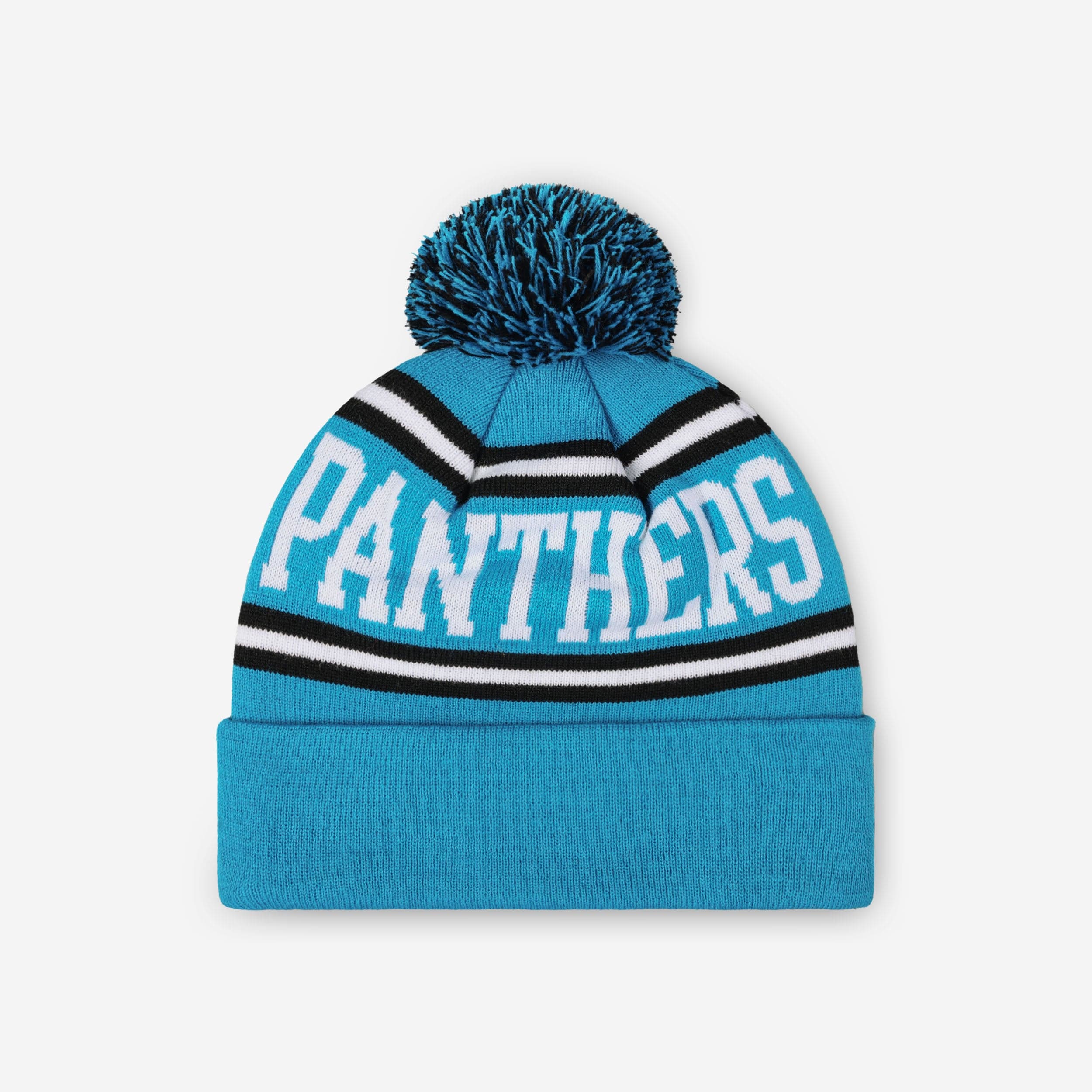 Carolina Panthers Primary Logo Stripe Pom Beanie - Image 2