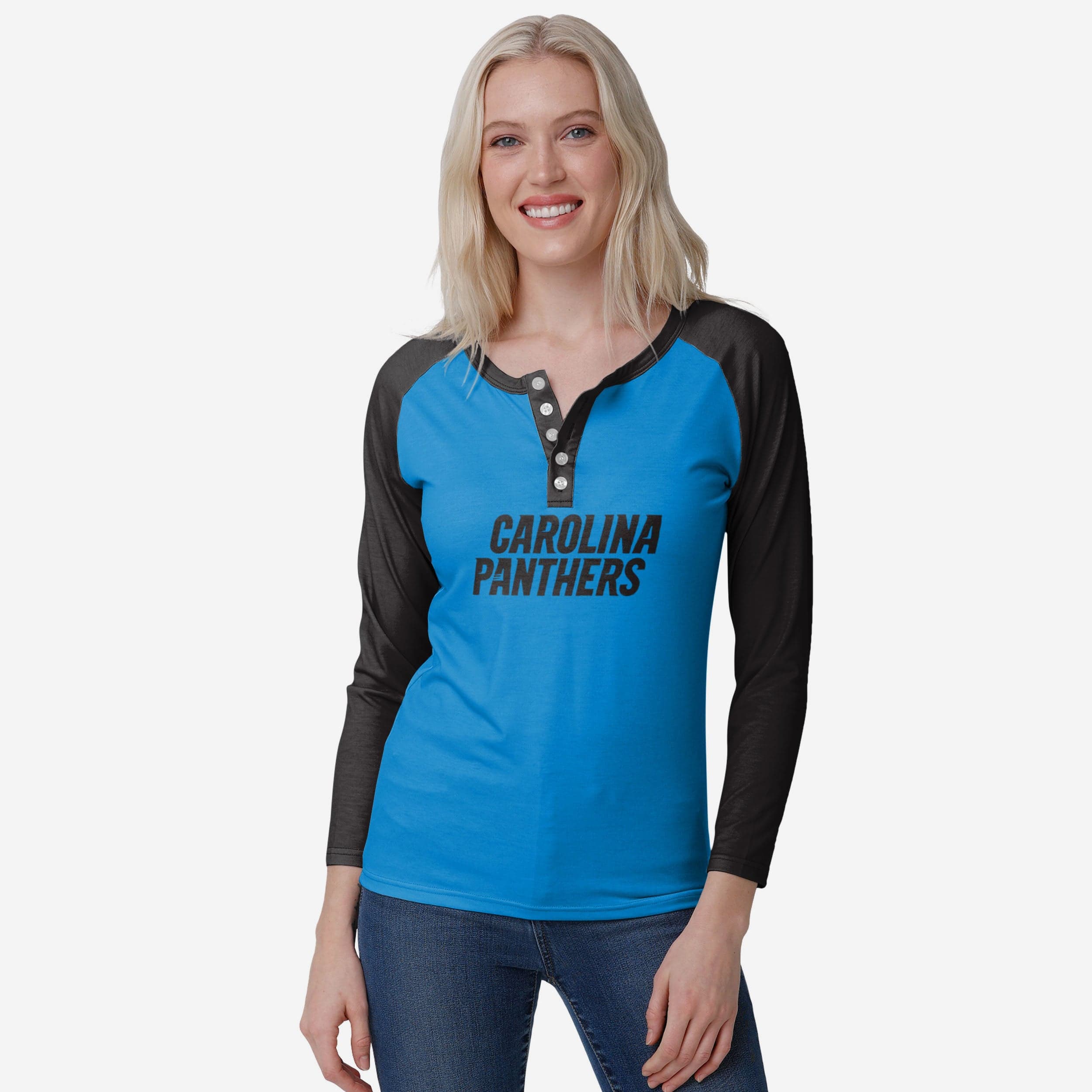 Carolina Panthers Womens Big Wordmark Long Sleeve Henley