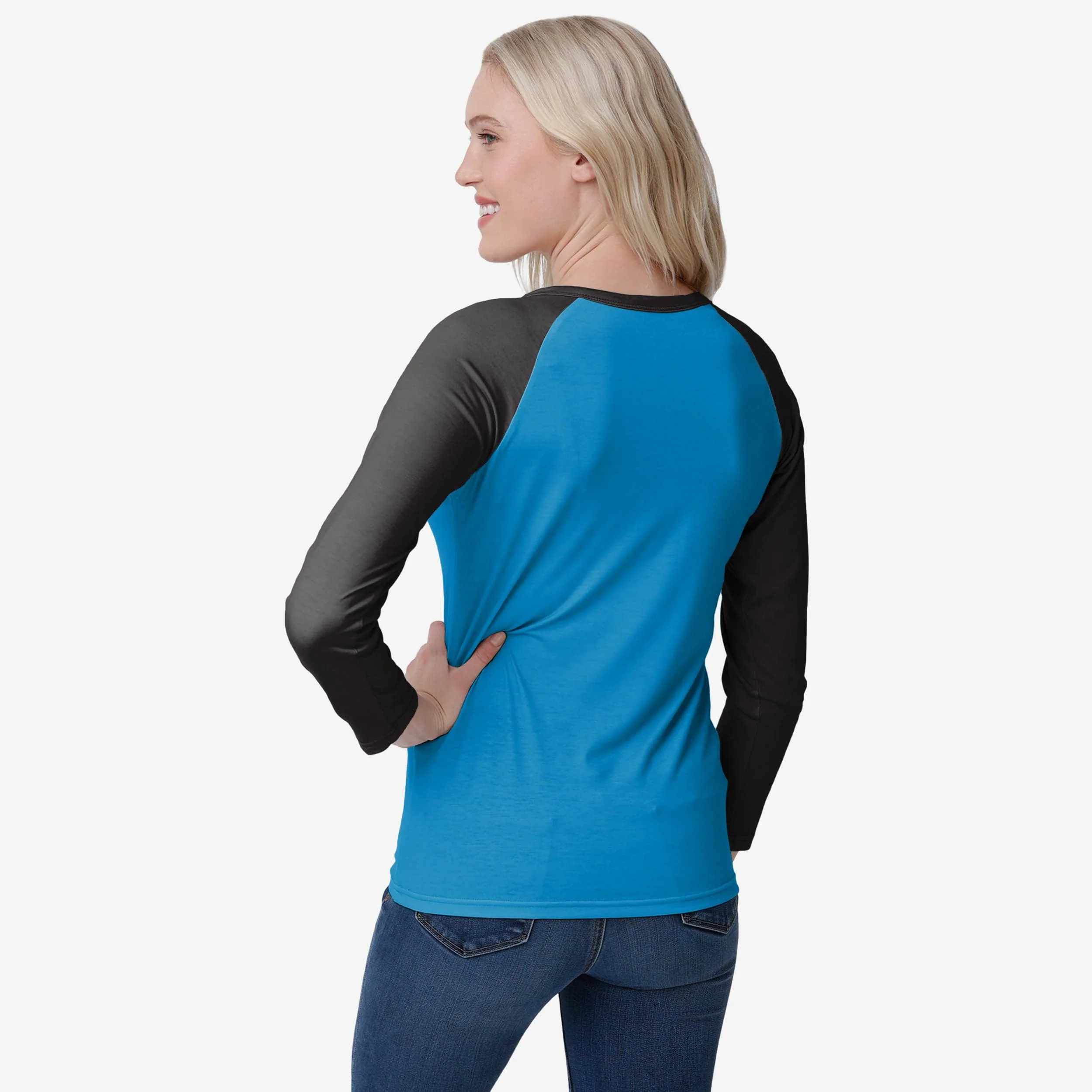 Carolina Panthers Womens Big Wordmark Long Sleeve Henley - Image 2