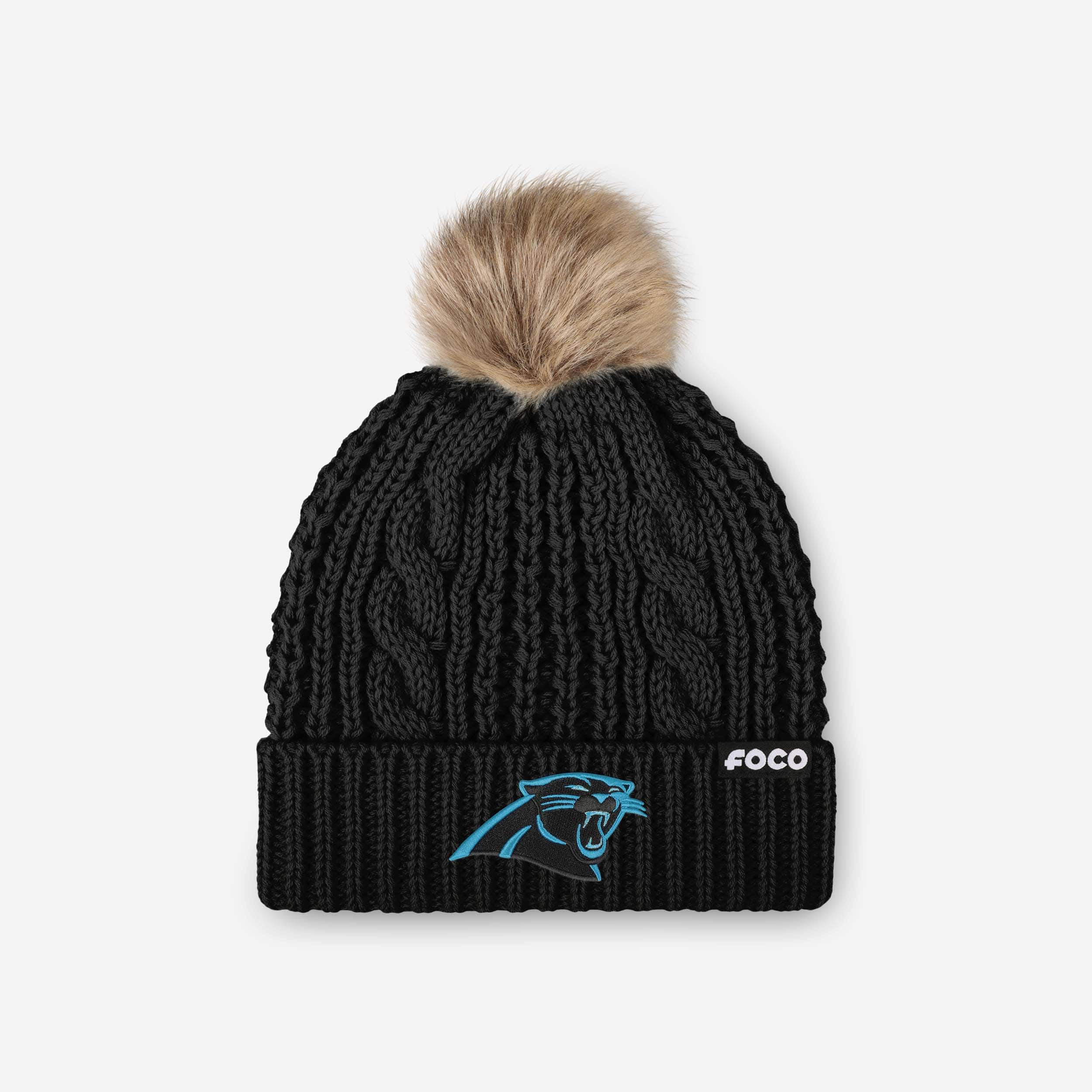 Carolina Panthers Womens Faux Fur Pom Beanie