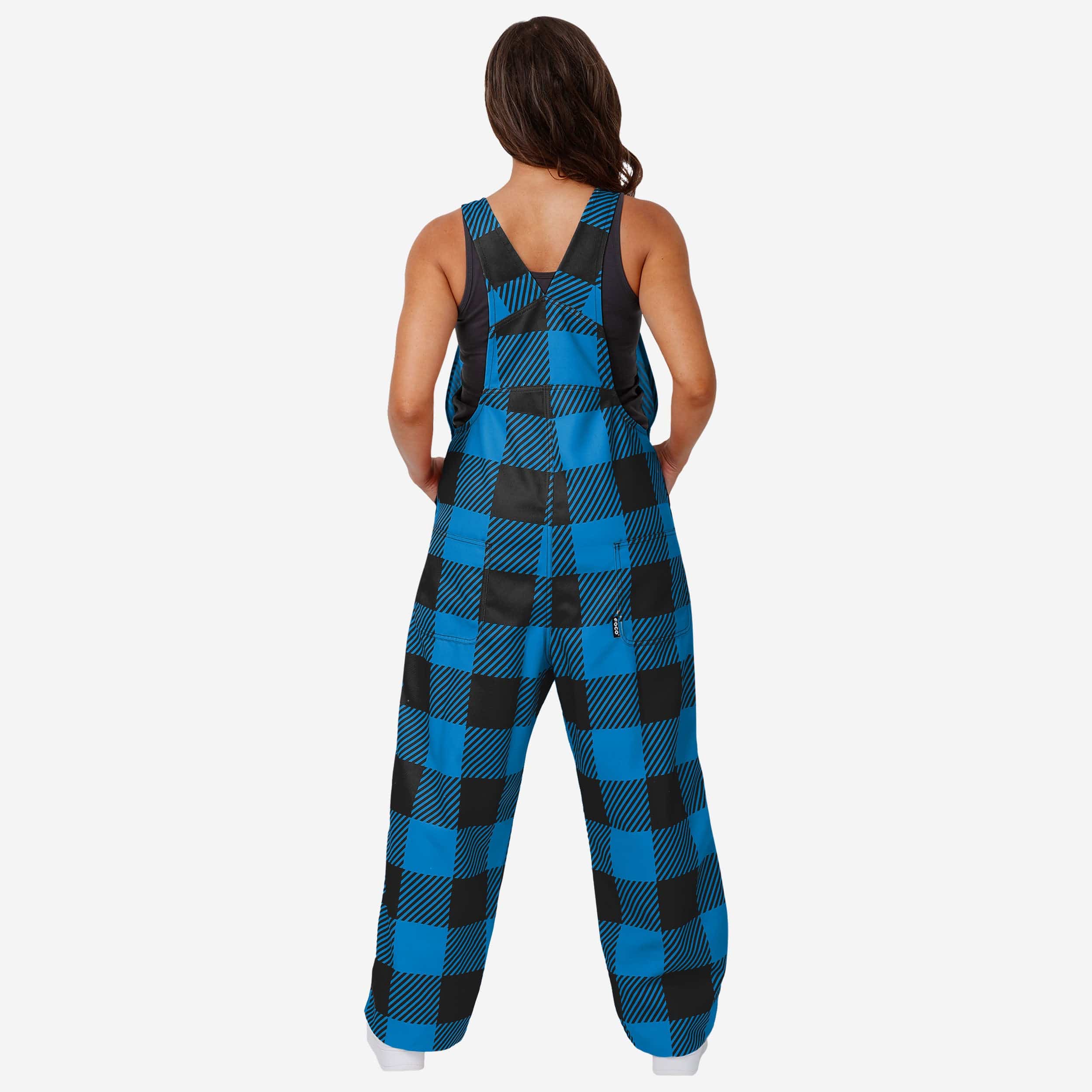 Carolina Panthers Womens Plaid Bib Overalls - Image 2