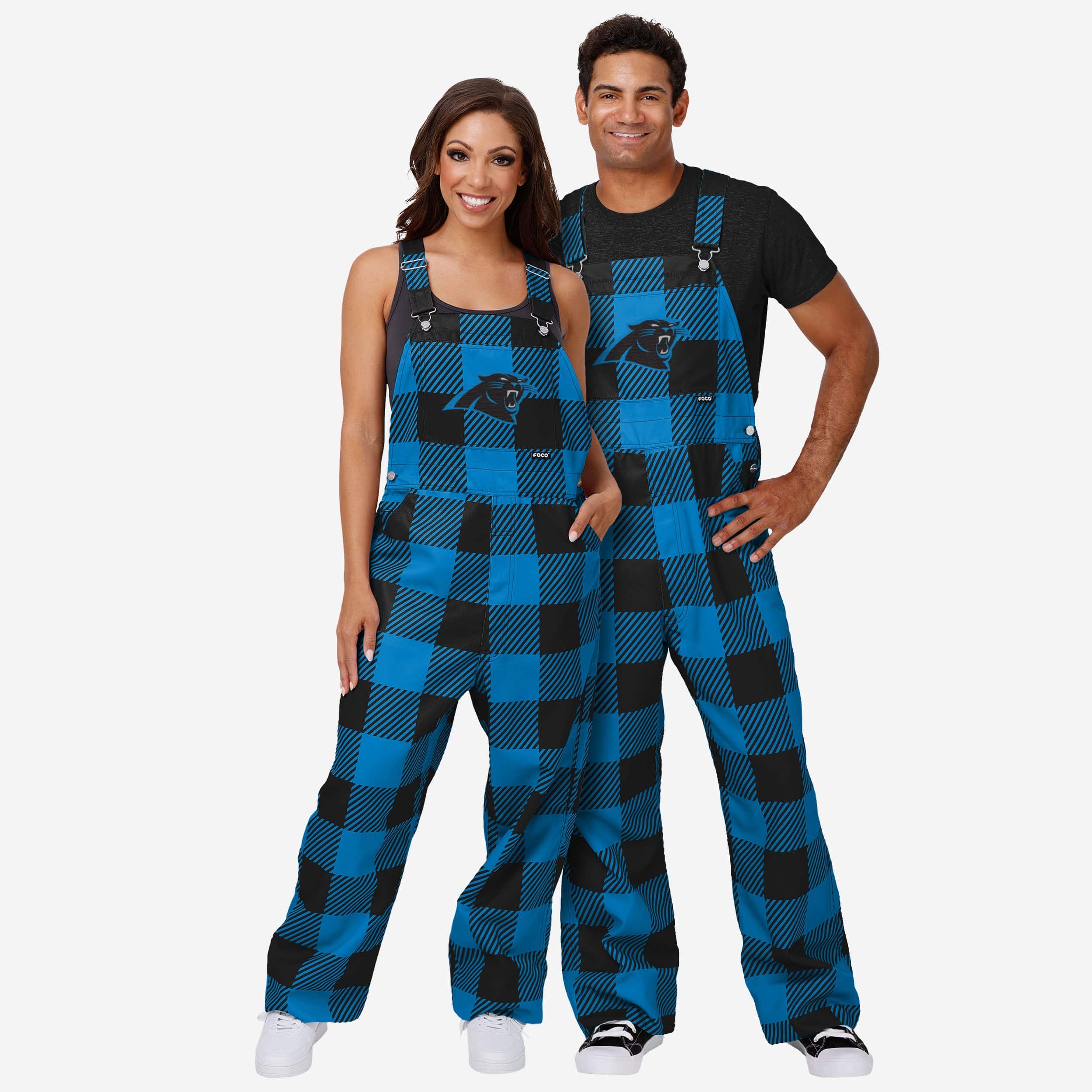 Carolina Panthers Womens Plaid Bib Overalls - Image 3