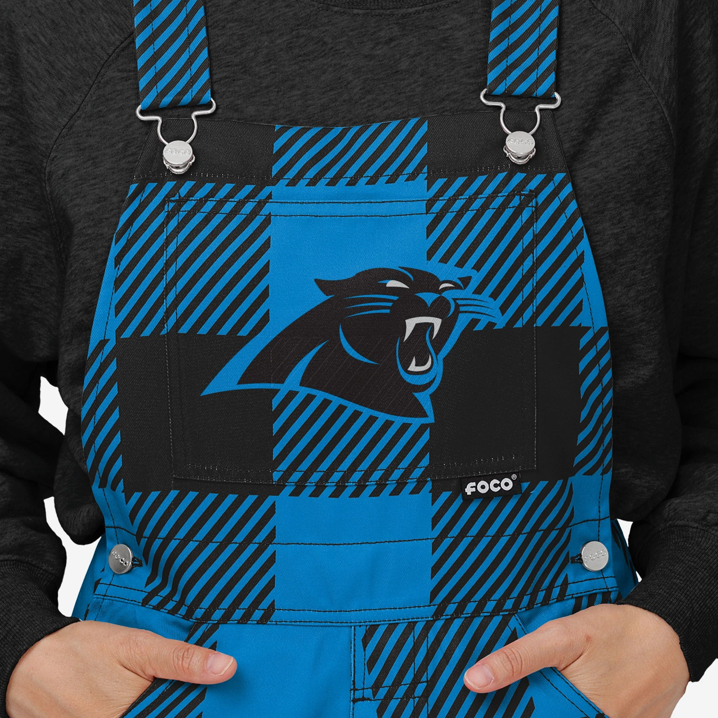 Carolina Panthers Womens Plaid Bib Overalls - Image 4