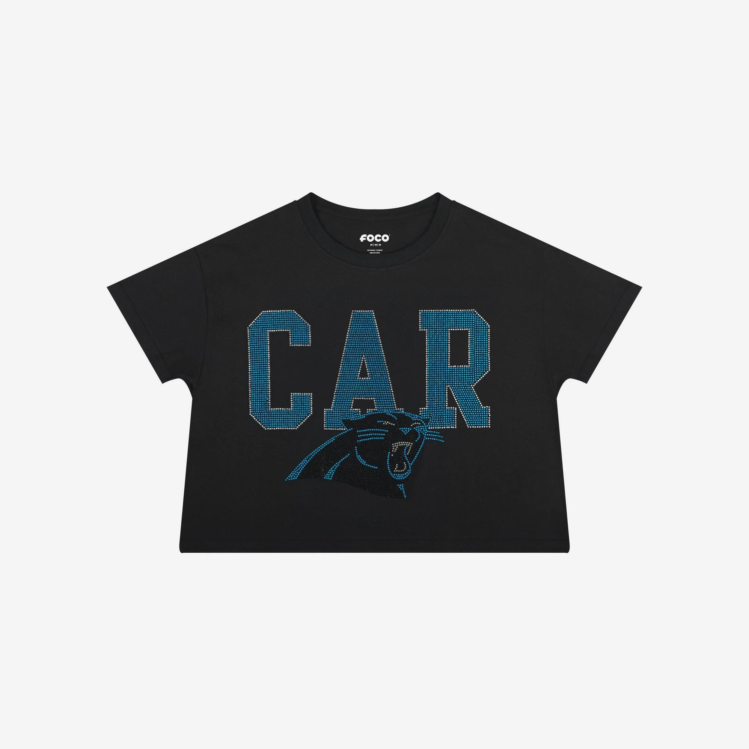 Carolina Panthers Womens Rhinestone Logo Crop Top - Image 4
