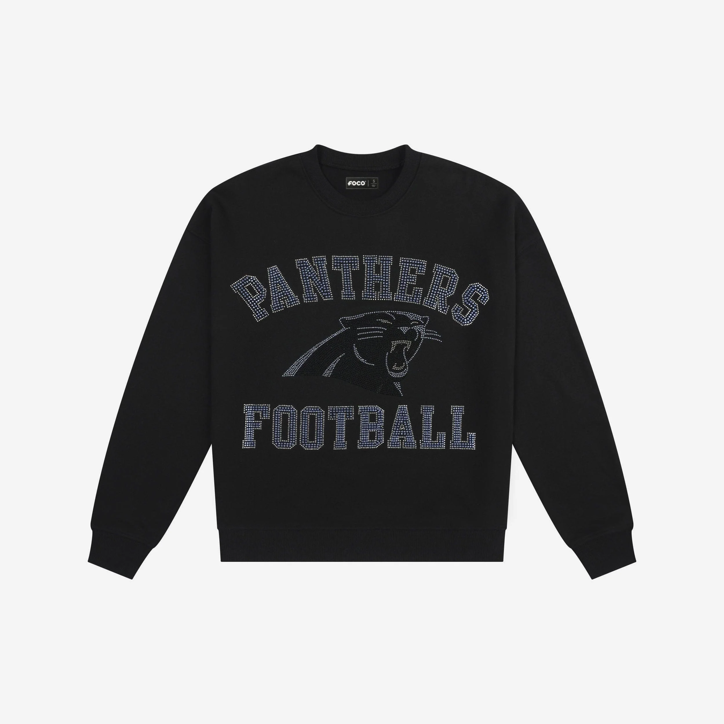 Carolina Panthers Womens Rhinestone Logo Oversized Crew Neck Sweatshirt - Image 4