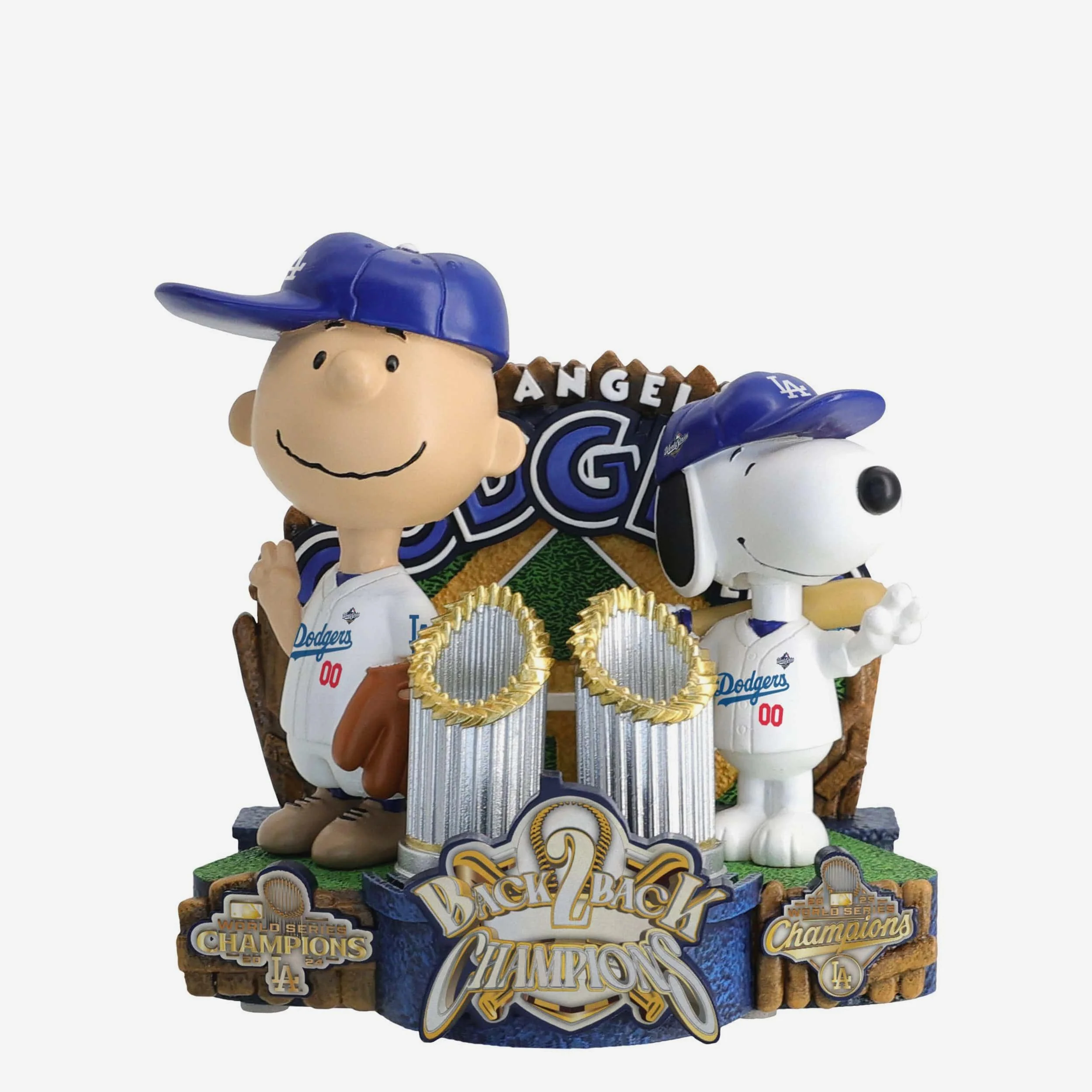 Charlie Brown & Snoopy Los Angeles Dodgers 2025 Back To Back World Series Champions Peanuts Trophy Dual Bobblehead