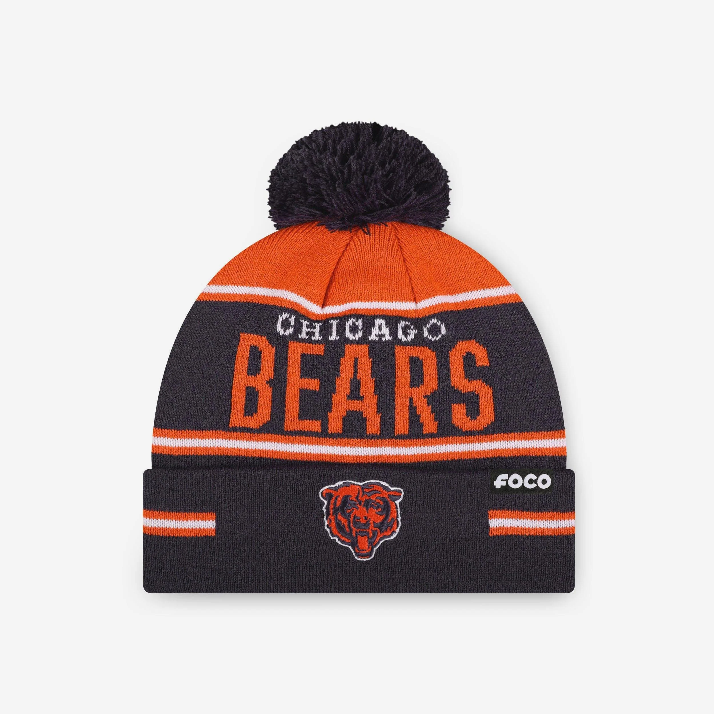 Chicago Bears Big Wordmark Stripe Pom Beanie